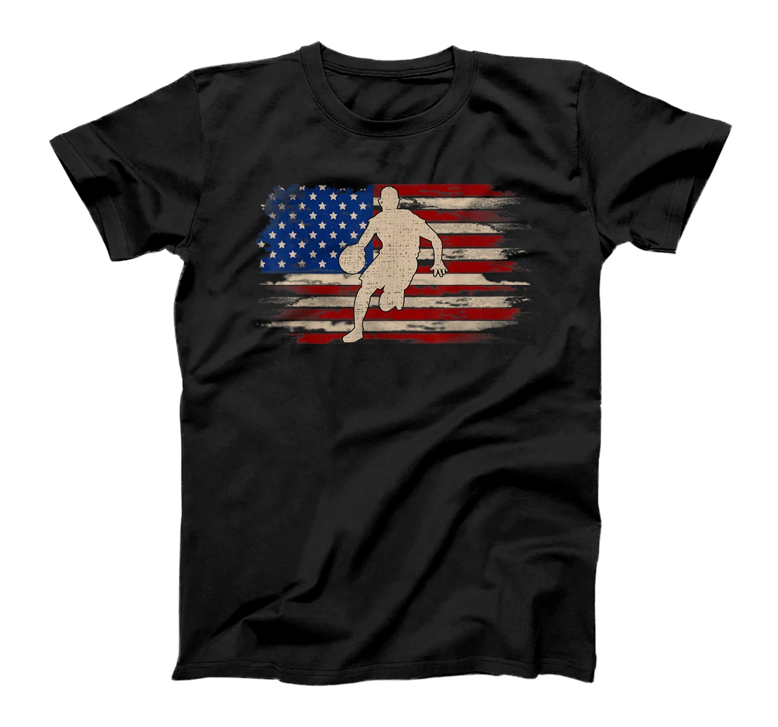 Personalized Vintage Basketball American Flag Funny Player Sport Gift T-Shirt