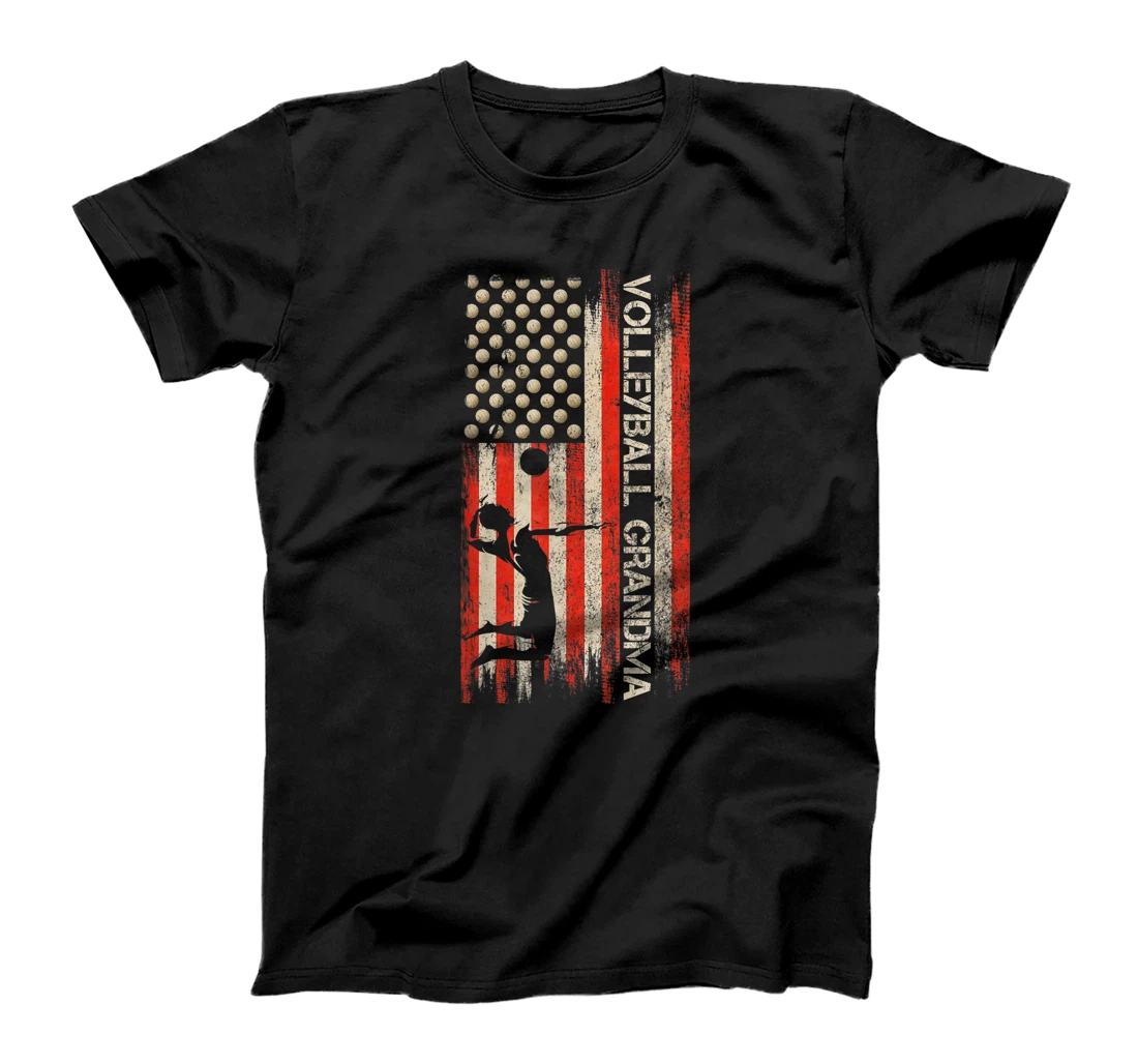 Personalized Vintage US American Flag Proud Volleyball Grandma Silhouette T-Shirt