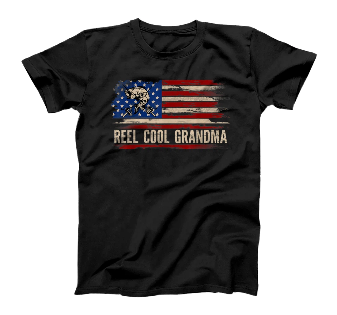 Personalized Reel Cool Grandma American USA Flag Funny Fishing/Fish Gift T-Shirt
