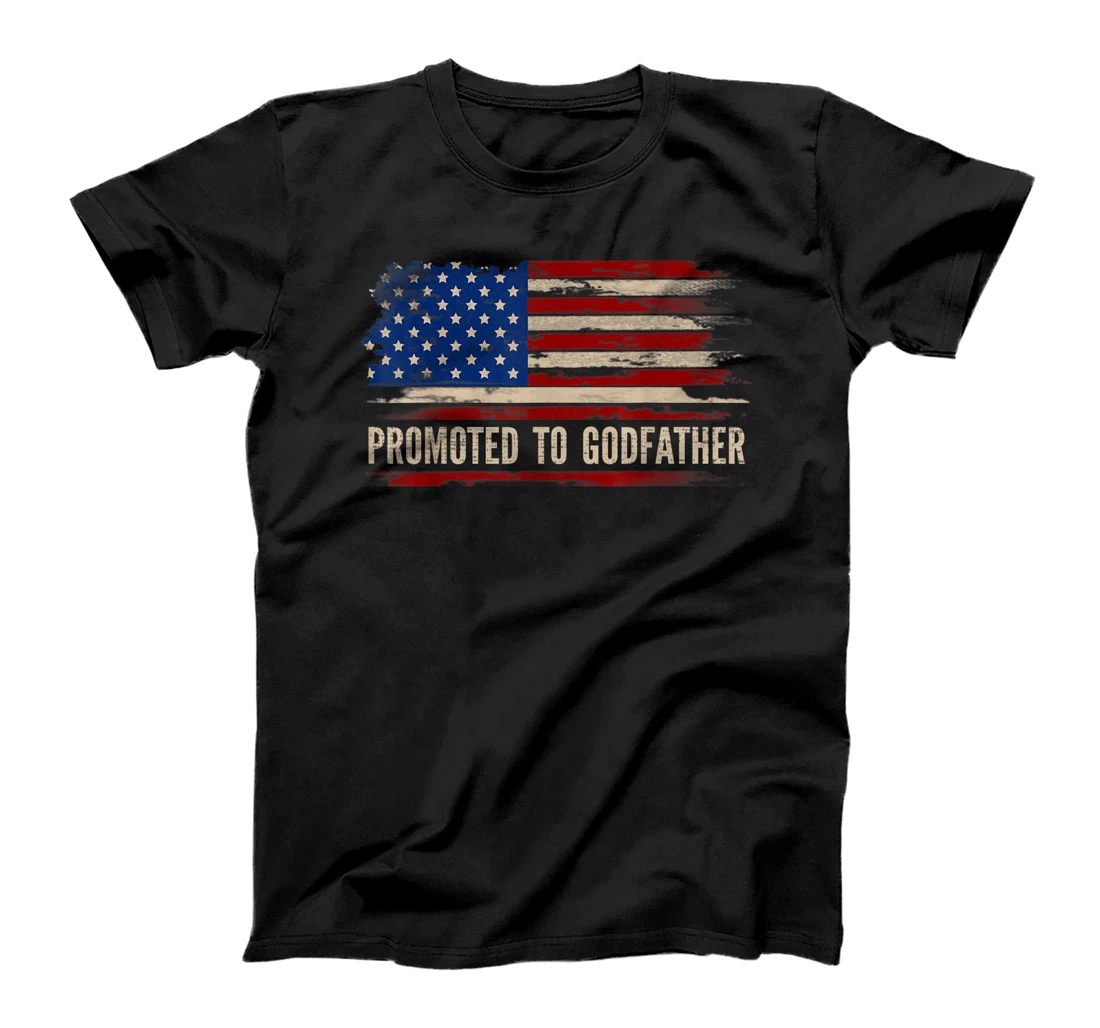 Personalized Promoted To Godfather American Flag Father's Day Gift T-Shirt