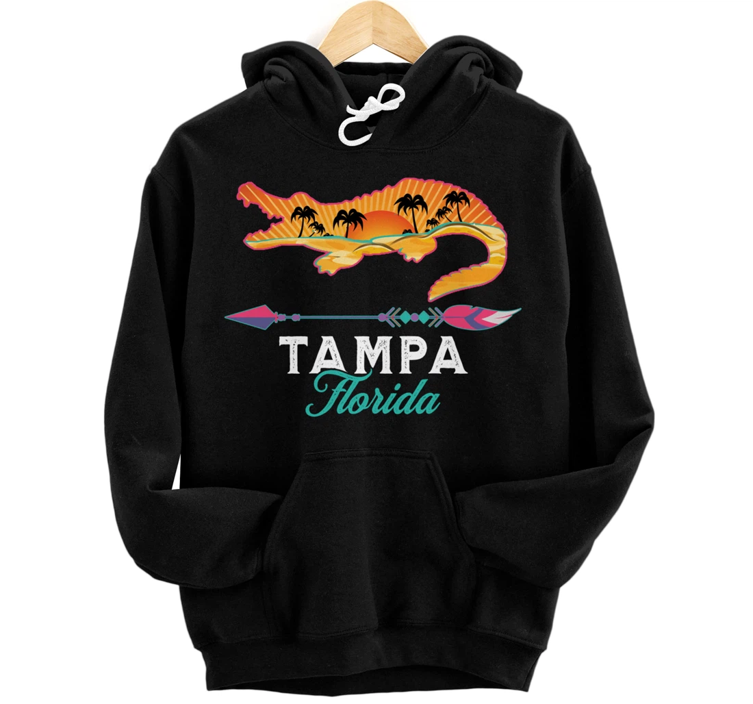 Tampa Florida USA Alligator Retro Sun Palm Trees Souvenir Pullover Hoodie