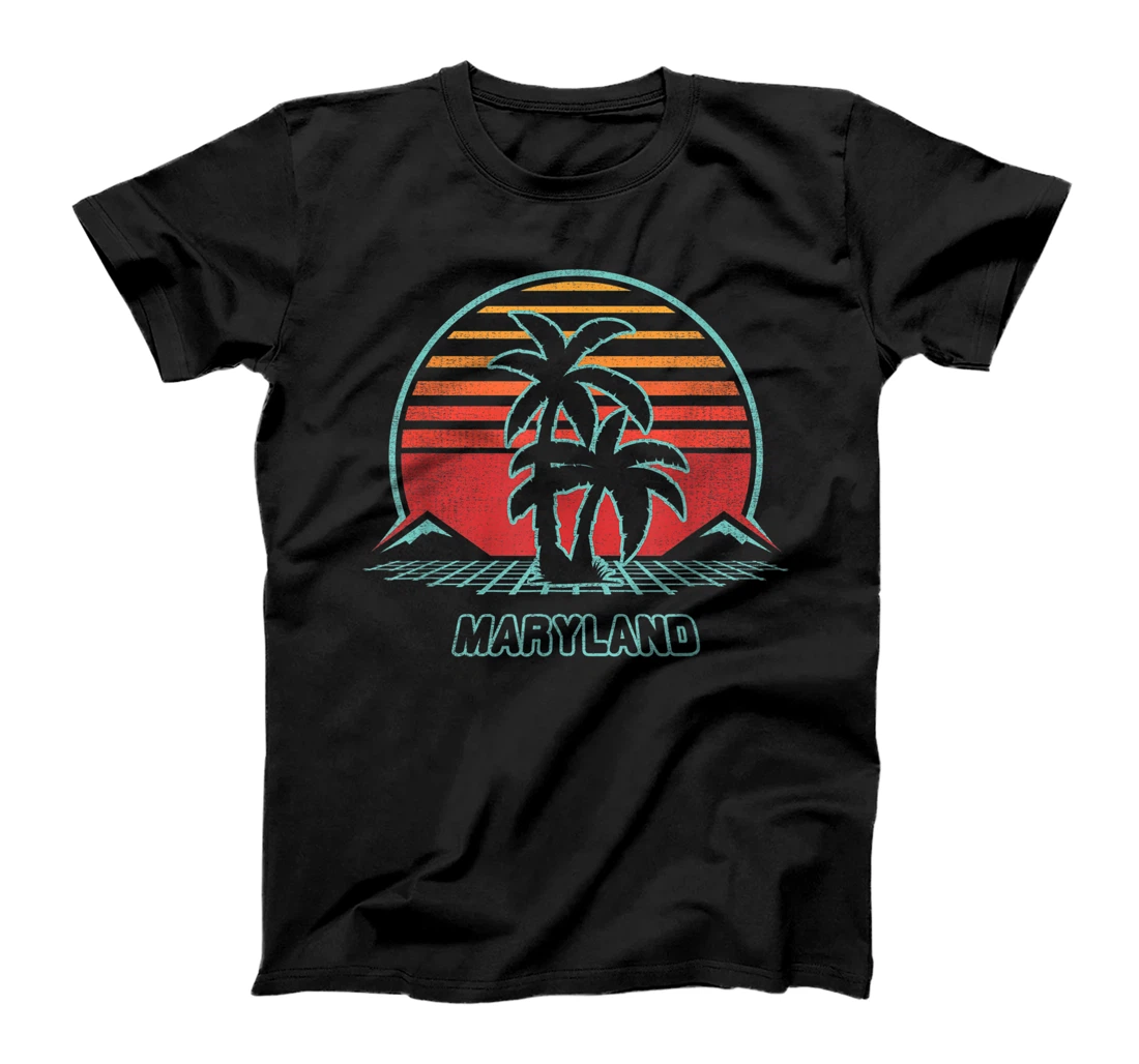 Personalized Maryland Retro Palm Tree Beach 80s Style T-Shirt