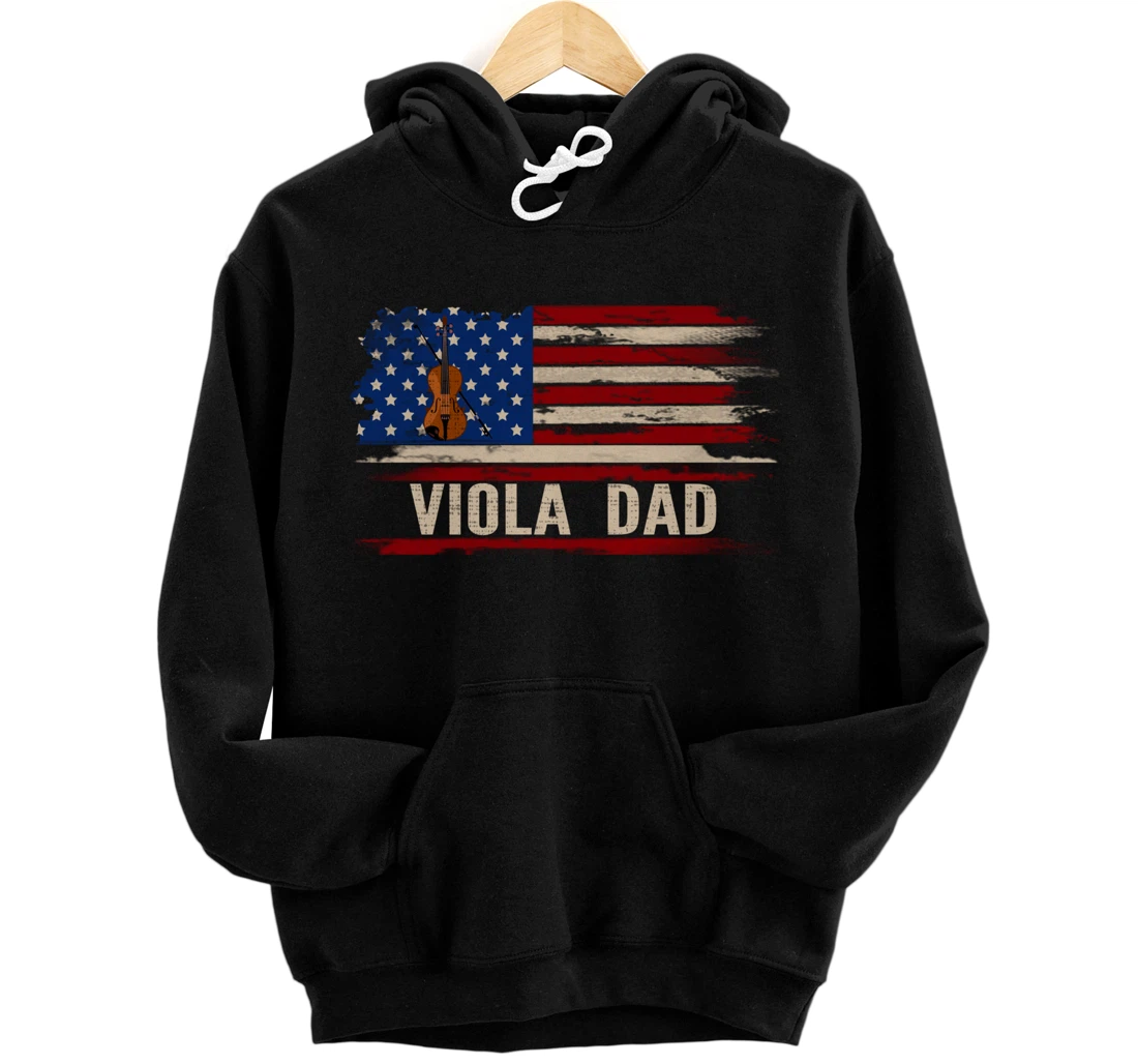 Personalized Vintage Viola Dad American USA Flag Music Gift Pullover Hoodie