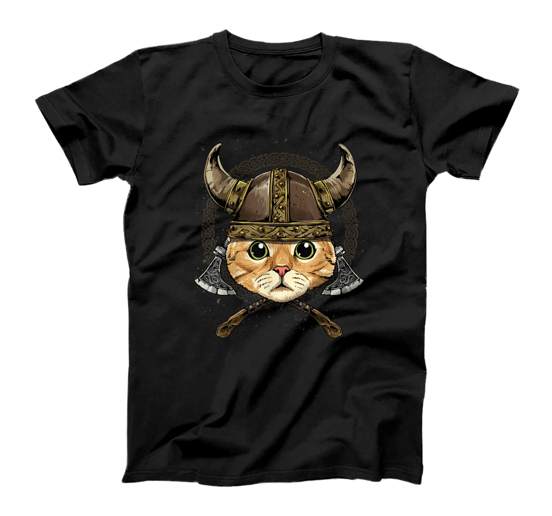 Personalized Viking Cat with Viking Helmet Mjolnir Axes T-Shirt, Kid T-Shirt and Women T-Shirt