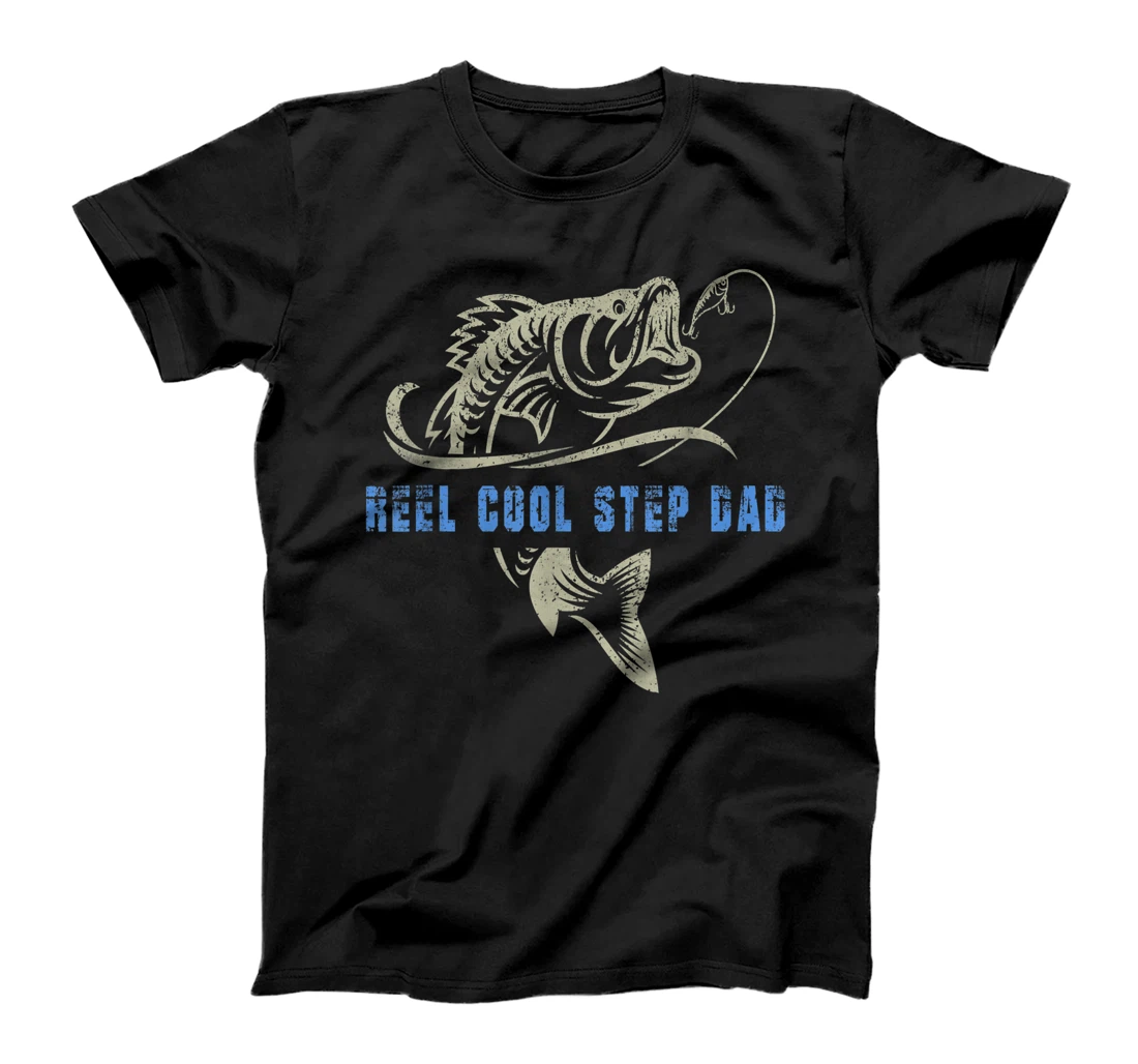 Vintage Fishing Reel Cool Step Dad Funny Fish Father's Day T-Shirt