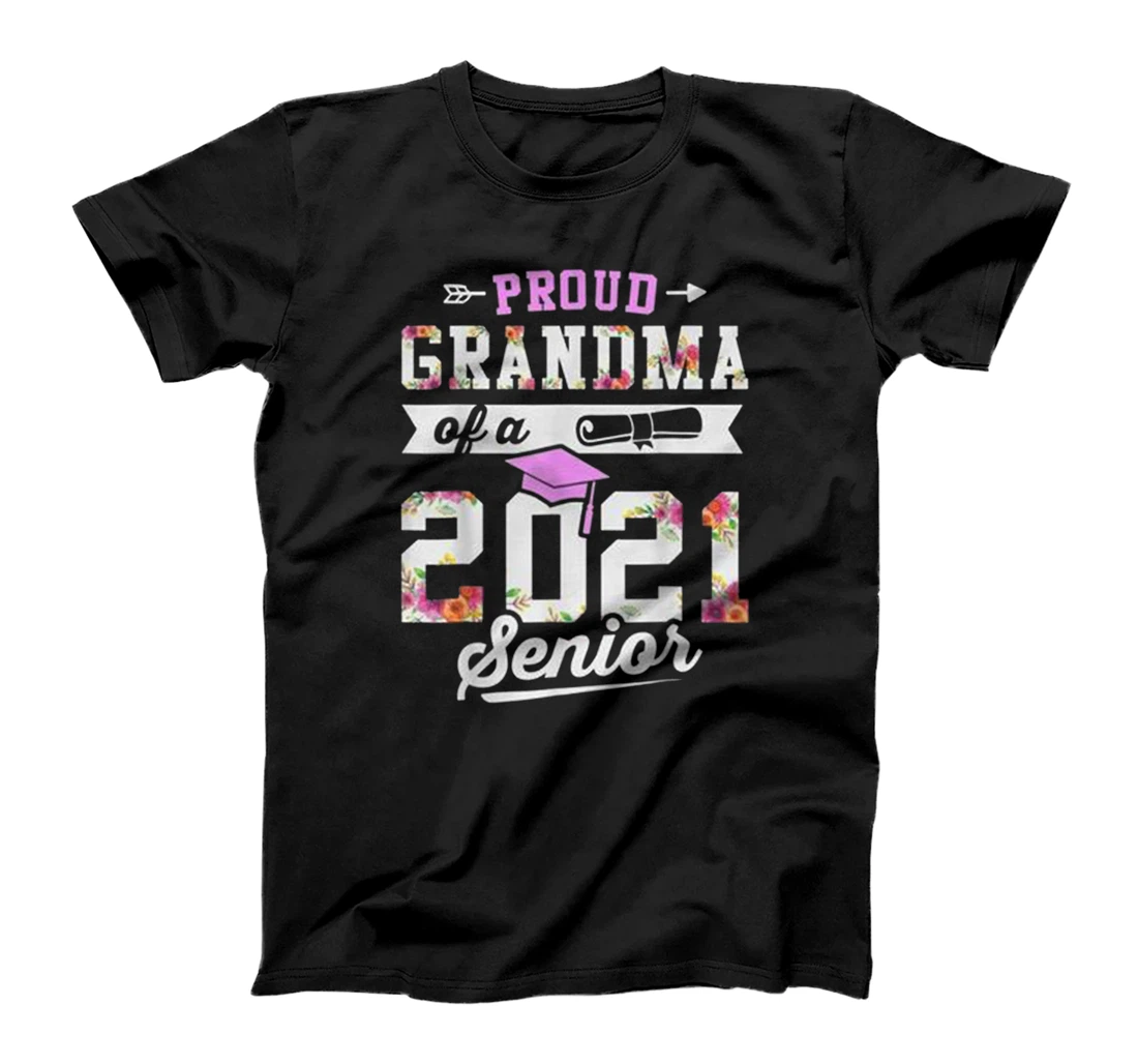 Proud Grandma Of 2021 Graduate Senior 2021 Graduation Flower T-Shirt