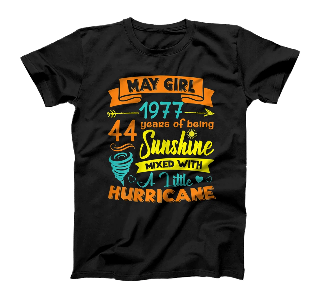 Womens May 1977 44 Years Old Sunshine Mixed With Hurricane T-Shirt