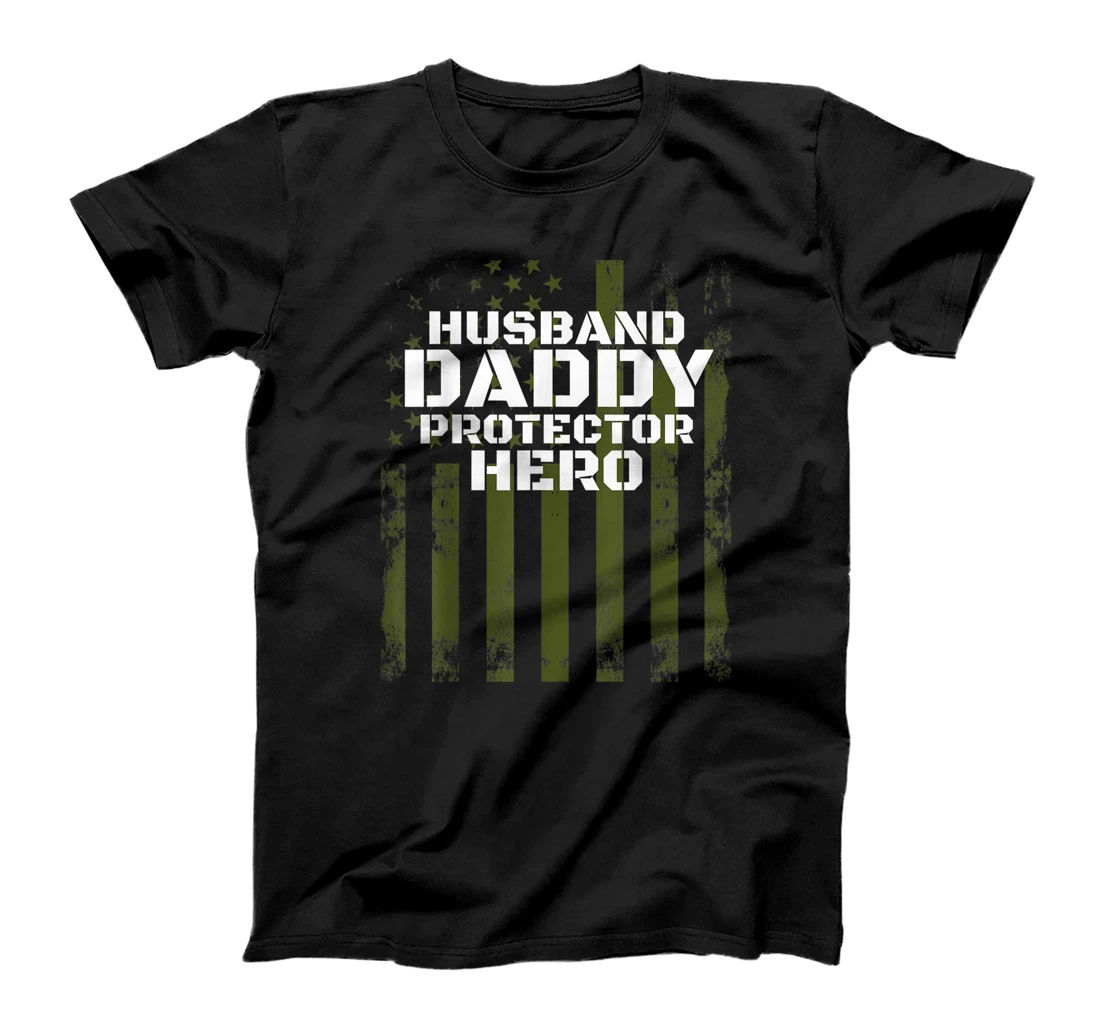 Husband Daddy Protector Hero Shirt American Flag Fathers T-Shirt