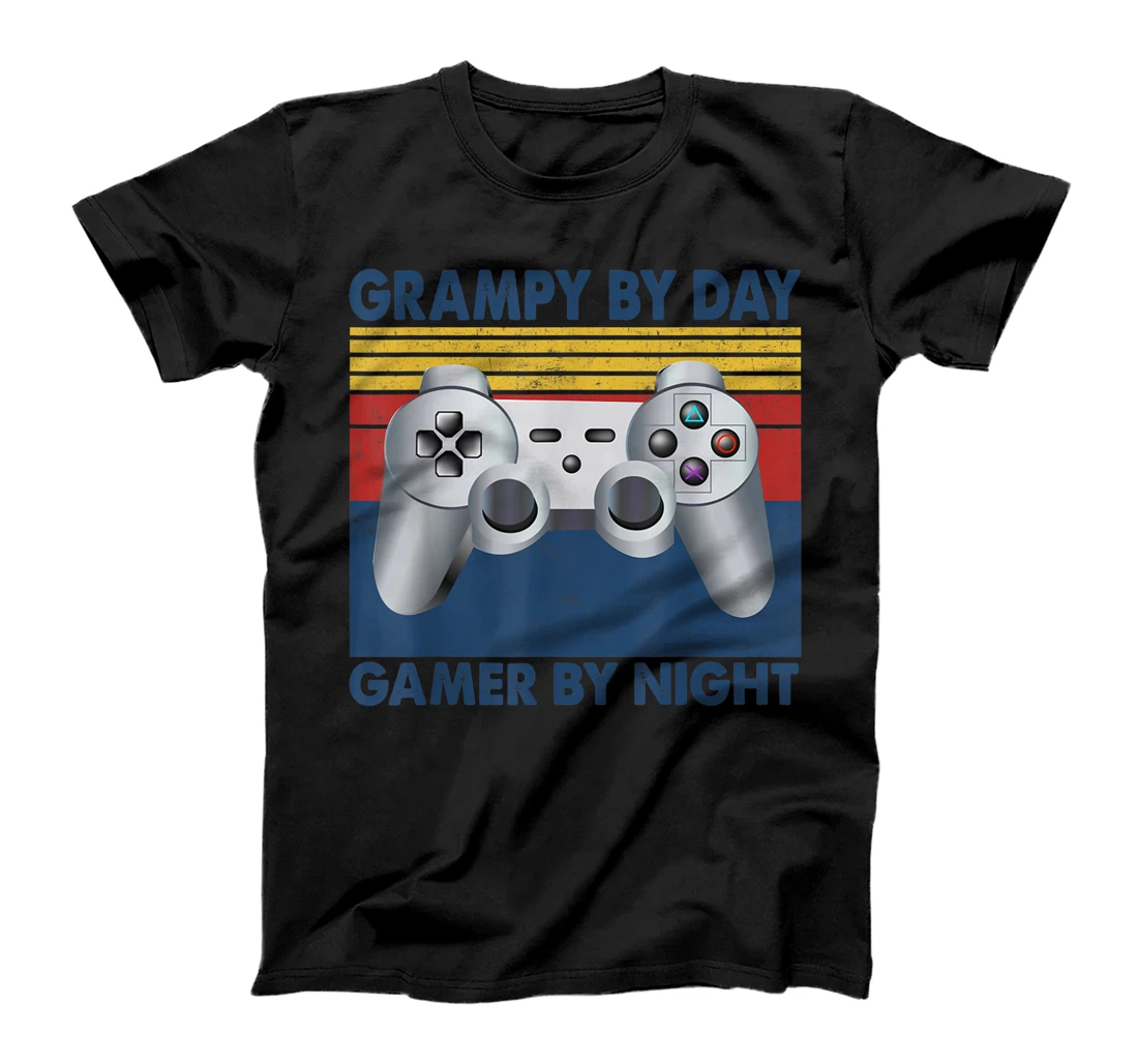 Mens Grampy By Day Gamer By Night Funny Grampy Vintage Father's T-Shirt