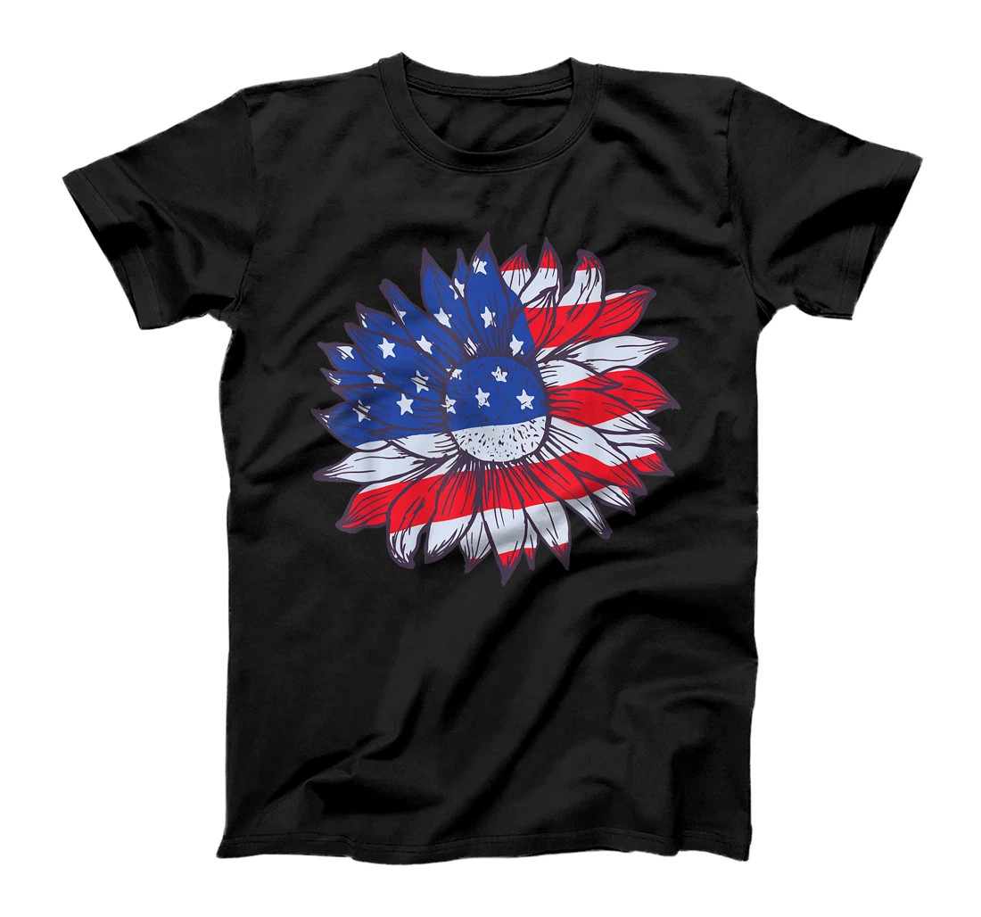 American Flag Sunflower Blooming Summer Flower Patriotic T-Shirt