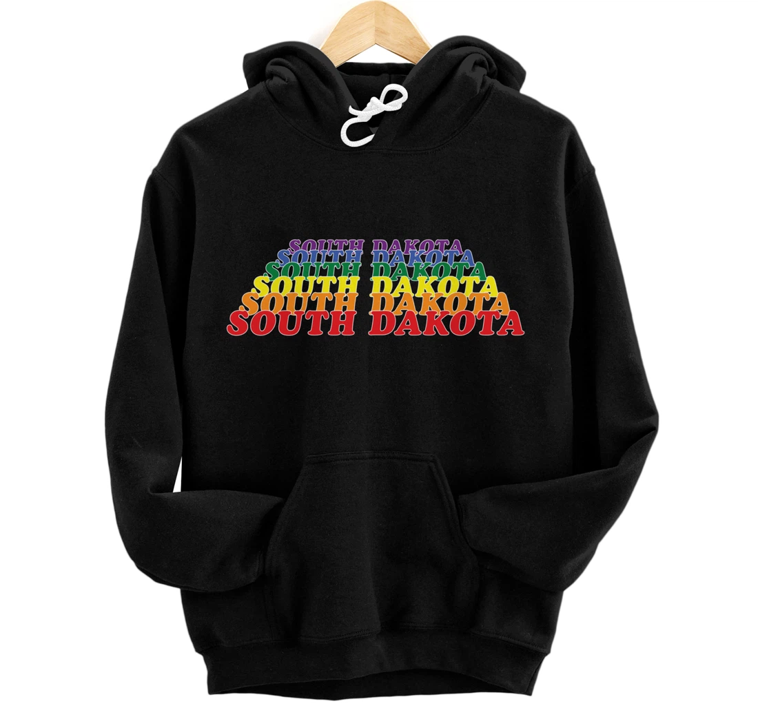 South Dakota State Gay Pride Rainbow Word Design Pullover Hoodie