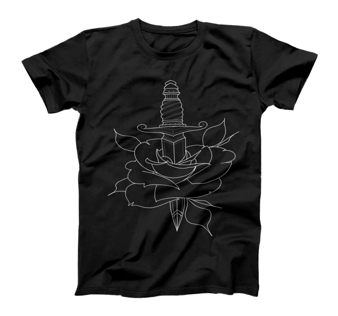 Dagger Rose Neo Traditional Design T-Shirt