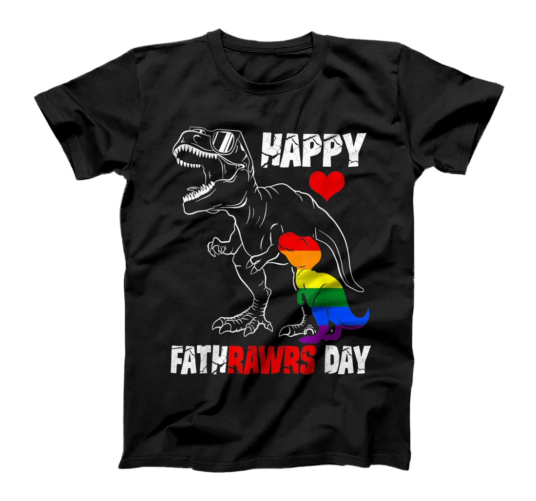 Mens Happy Father's Day Rawr Dinosaur Rex Daddy Rainbow Dino Dad T-Shirt