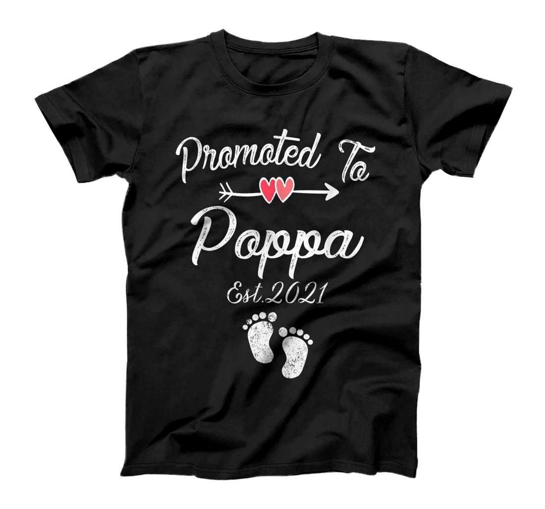 Mens Promoted To Poppa 2021 Father's Day First Time Dad Pregnancy T-Shirt