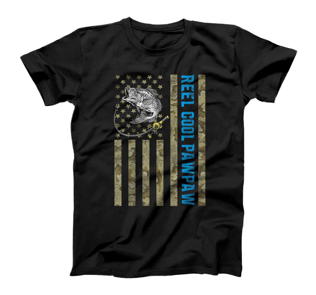 Reel Cool Pawpaw Fishing Father's Day -Camouflage USA Flag T-Shirt