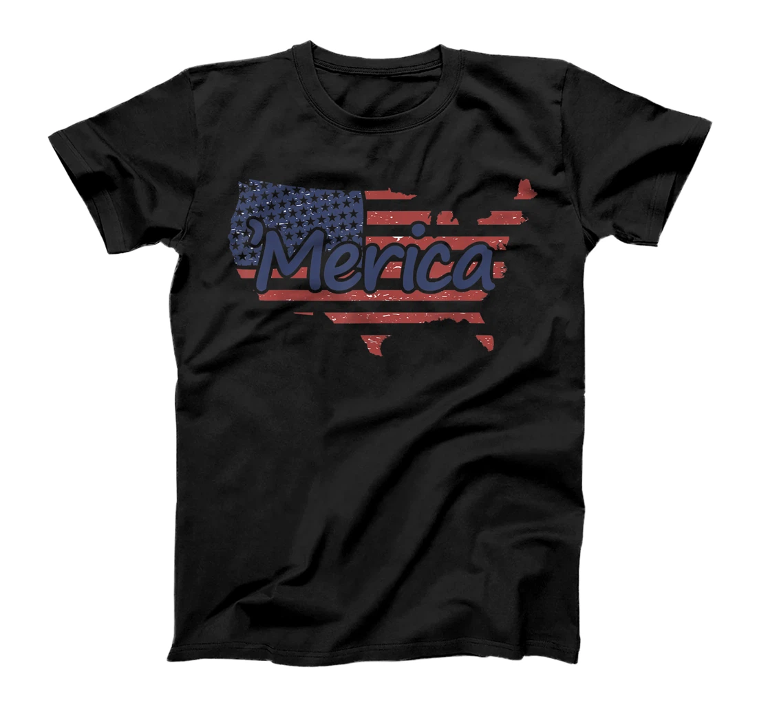 Merica USA Flag Map 4th Of July Independence Day T-Shirt