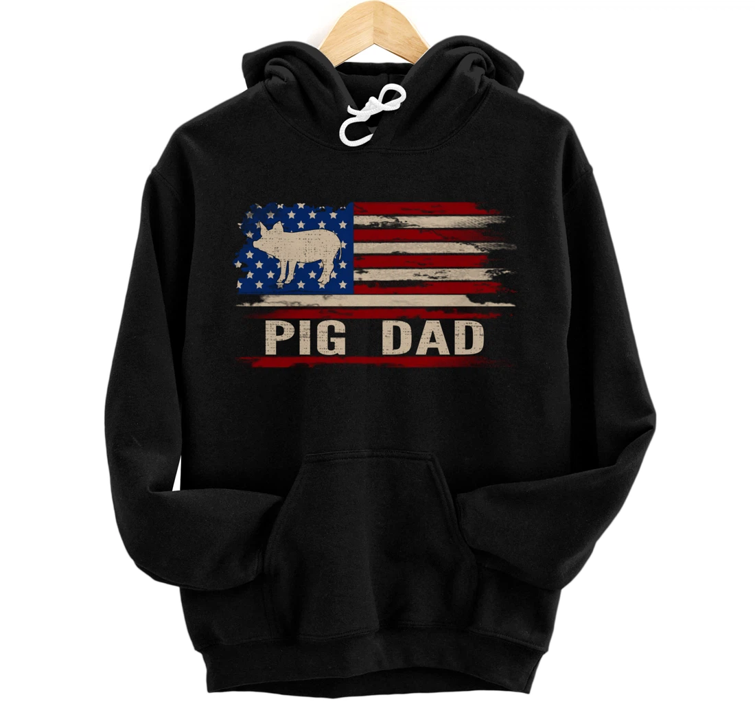 Personalized Vintage Pig Dad American USA Flag Farming/Farmer Gift Pullover Hoodie