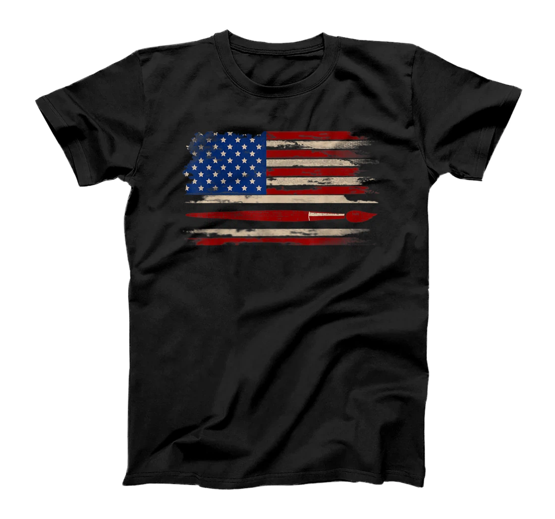 Personalized Vintage Paintbrush American Flag Funny Art/Painter Gift T-Shirt