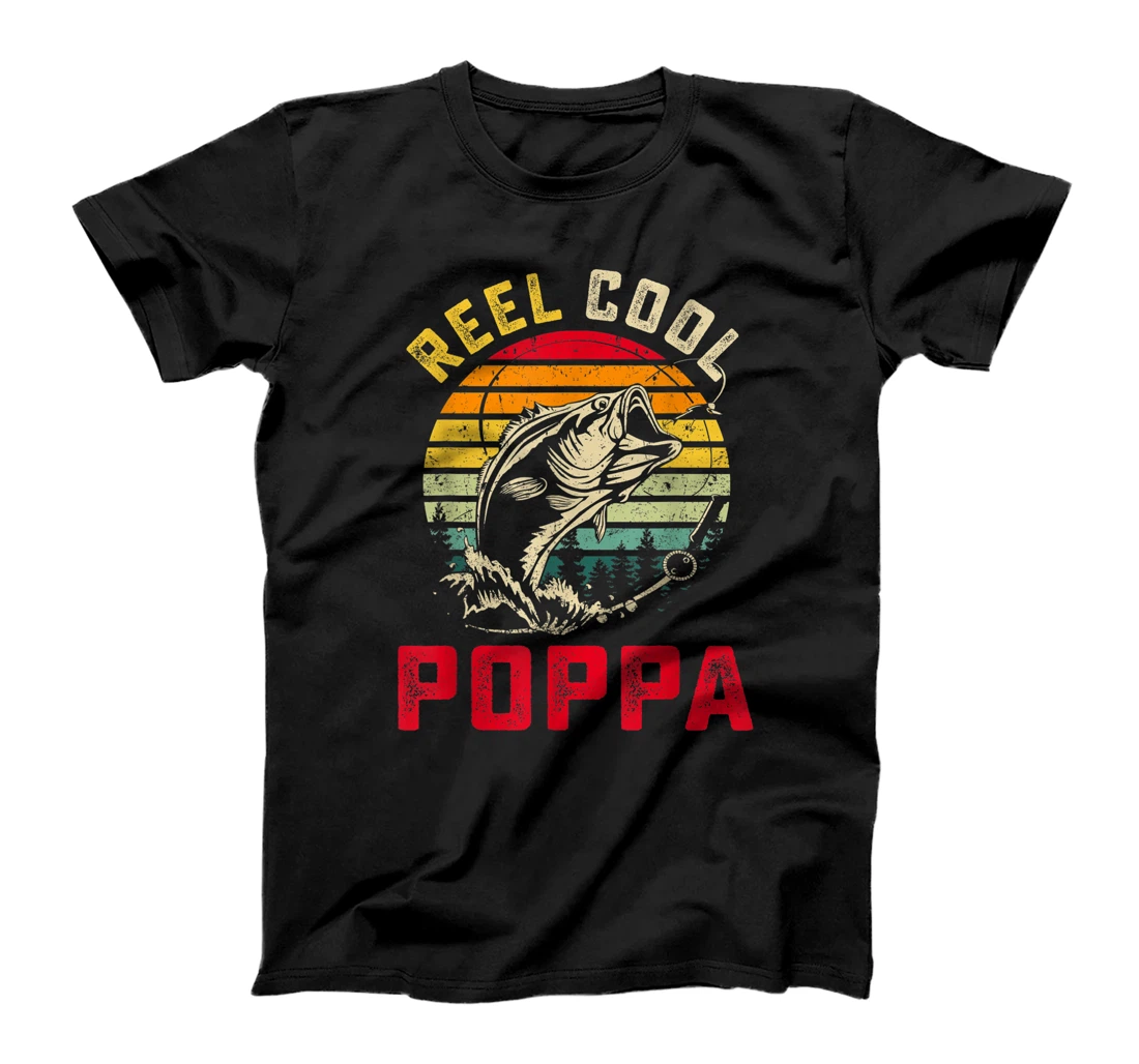 Fishing Reel Cool Poppa Fisherman Daddy Father's Day T-Shirt