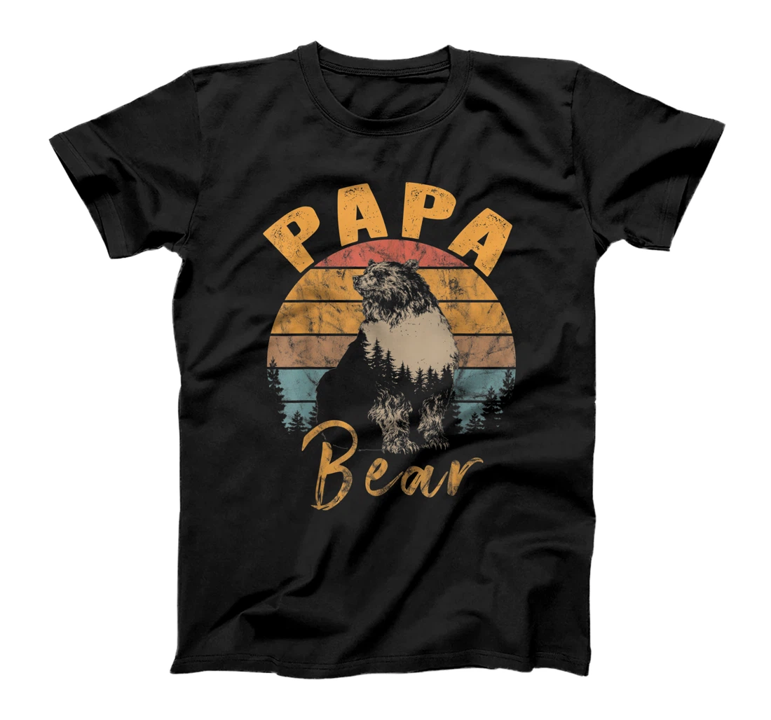 Mens Papa Bear Vintage Retro Sunset Father's Day Gift Idea 2021 T-Shirt