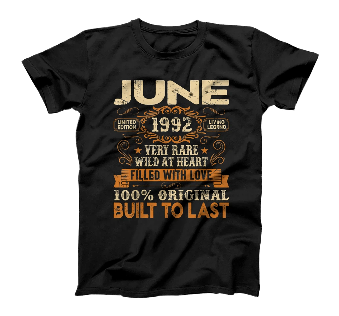 Personalized 29th Birthday Decorations June 1992 Men Women 29 Years Old T-Shirt