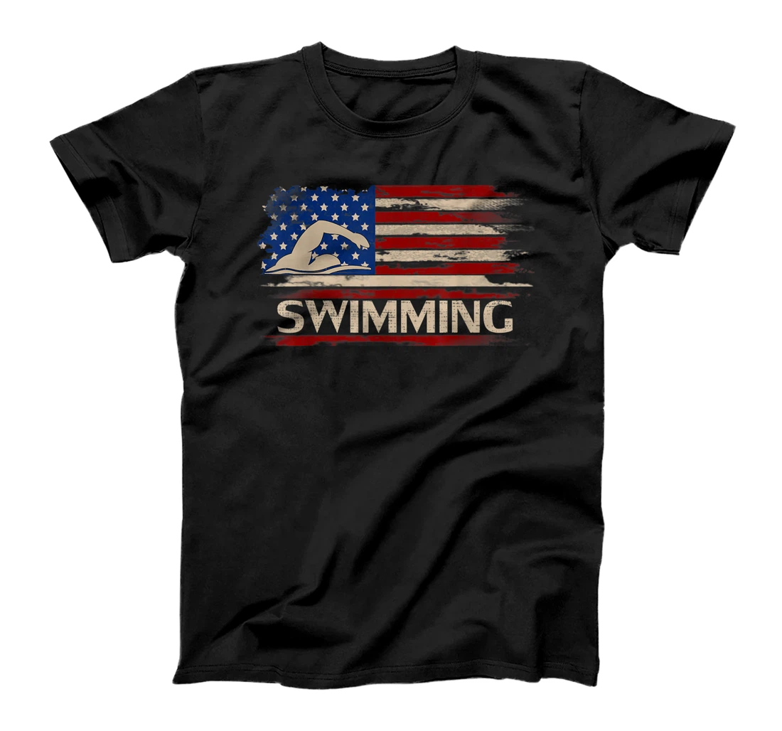 Personalized Vintage Swimming American Flag Funny Swim/Swimer Gift T-Shirt
