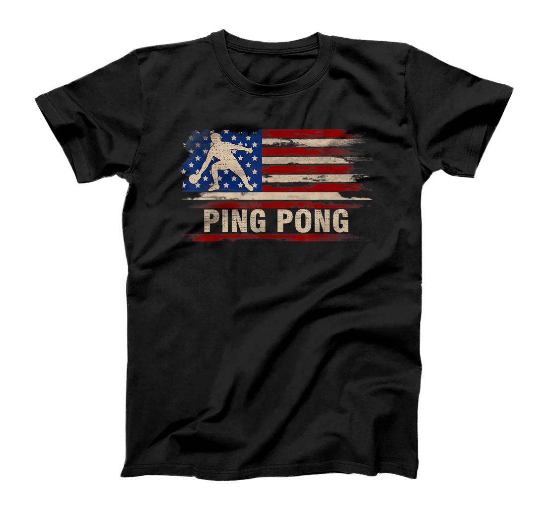 Vintage Ping Pong American Flag Funny Table Tennis Gift T-Shirt