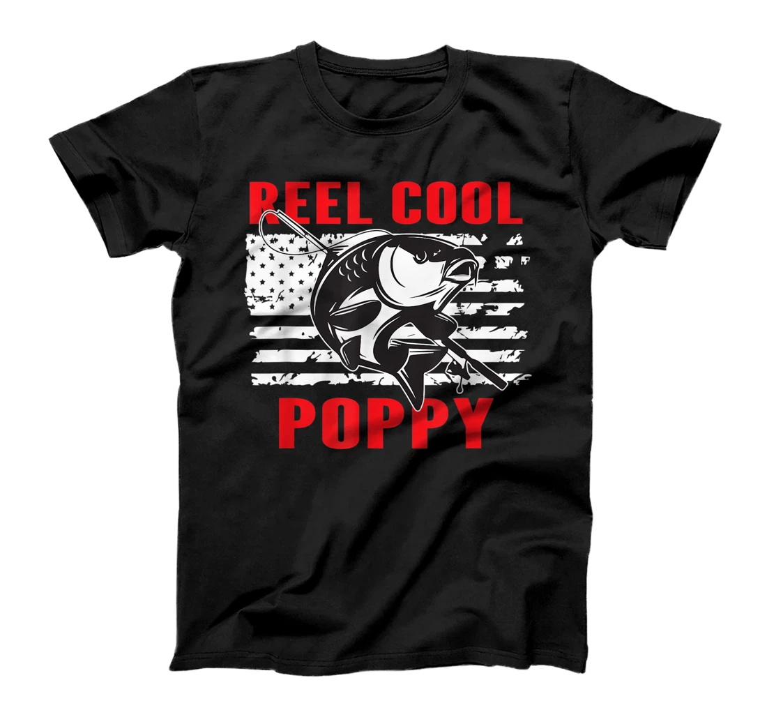 Mens Reel Cool Poppy Fishing Father Grandther Vintage Fishing T-Shirt
