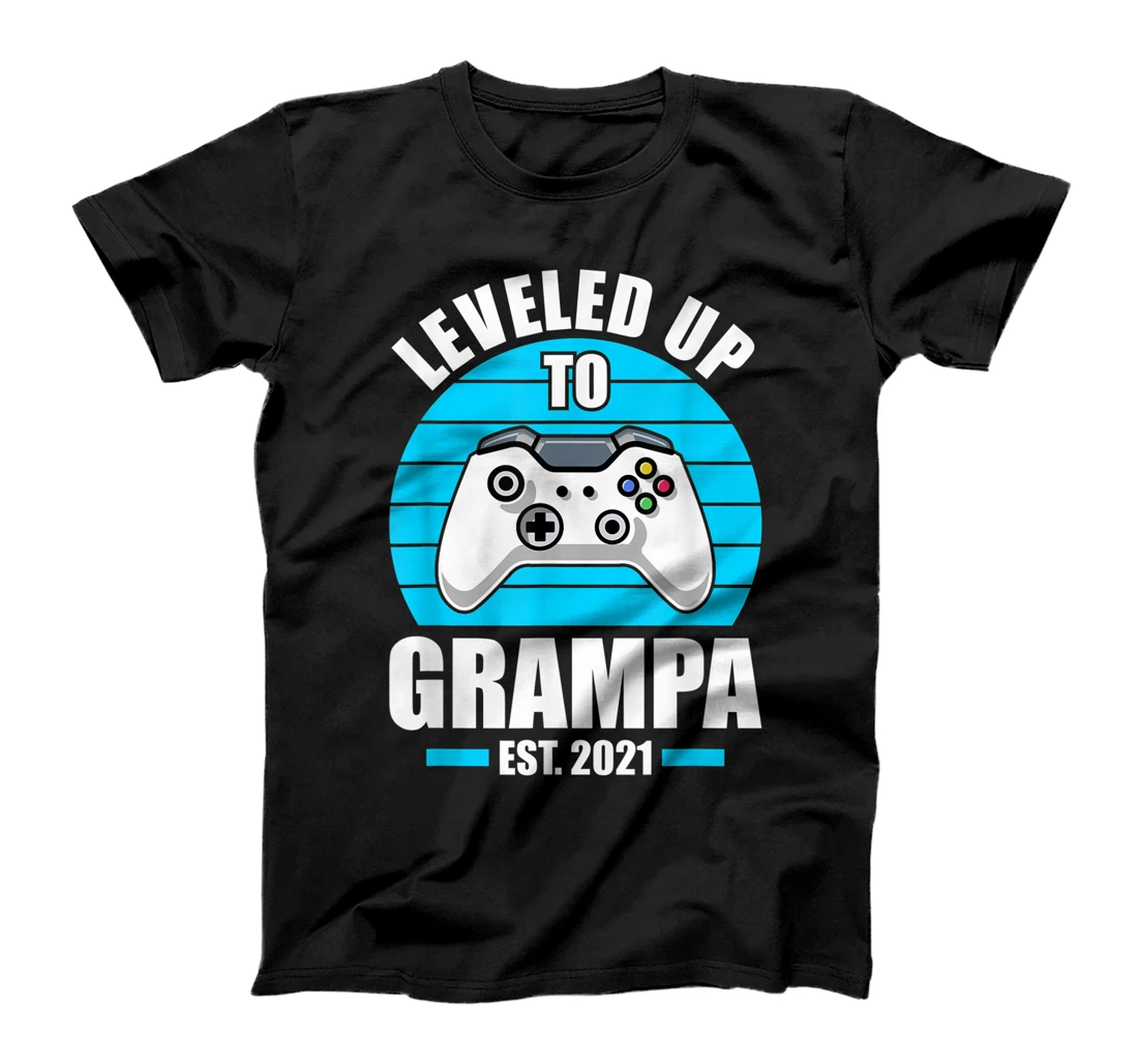 Mens Leveled Up To Grampa Est 2021 Funny Gamer dad loading T-Shirt