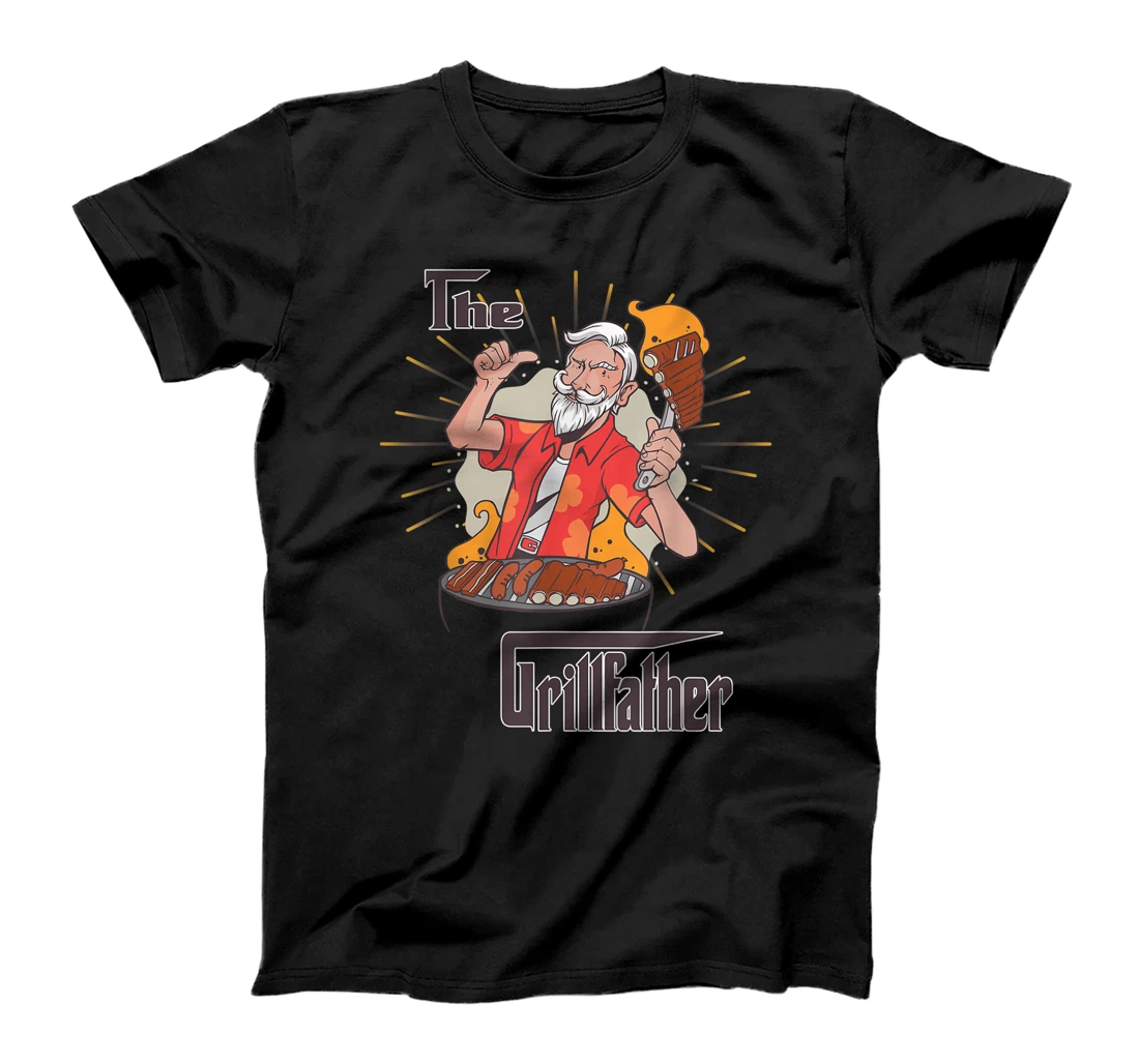 Mens The Grillfather Funny Cool BBQ Grill Chef Gift T-Shirt