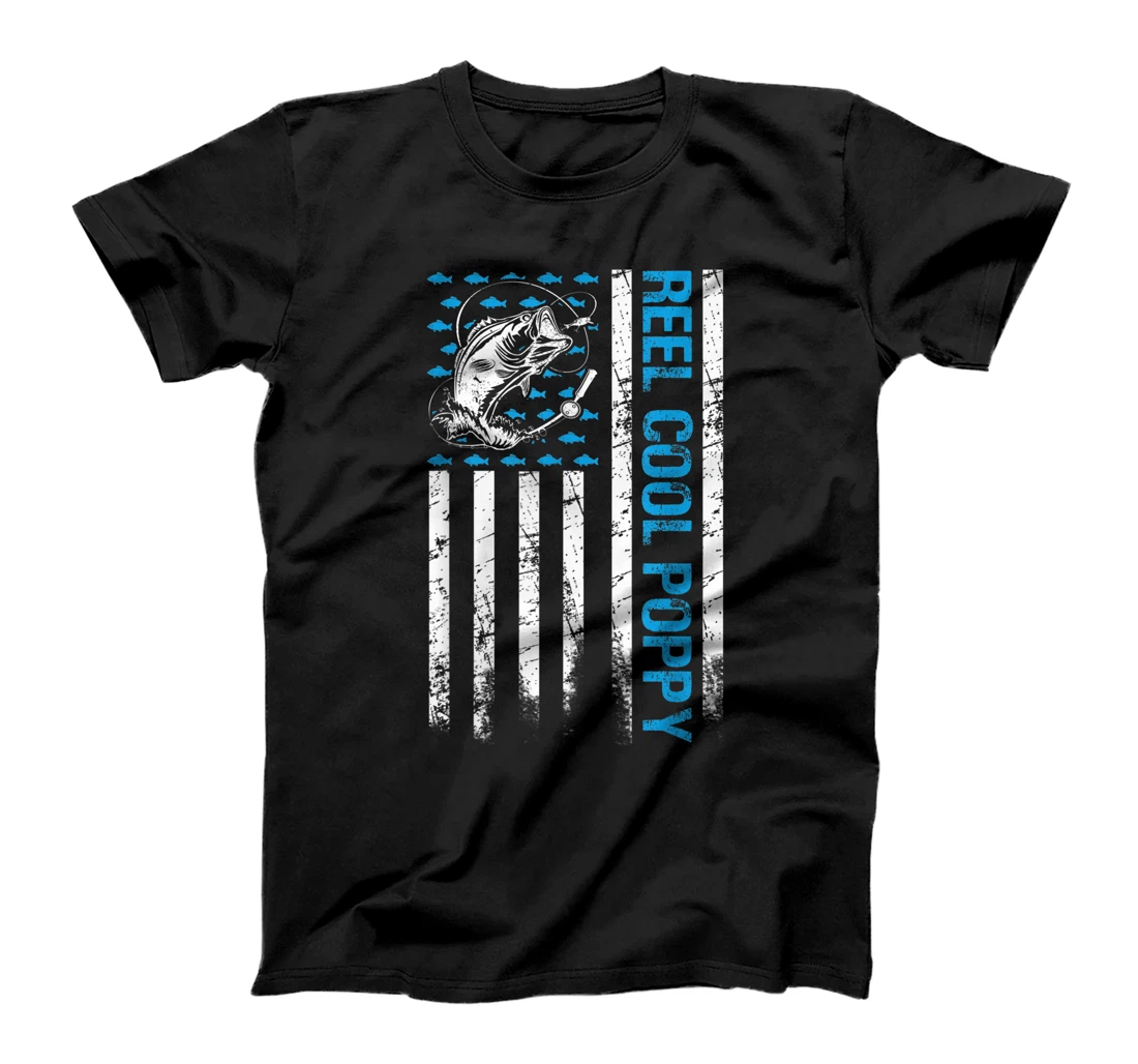 Reel Cool Poppy Father's Day Fishing American Flag T-Shirt