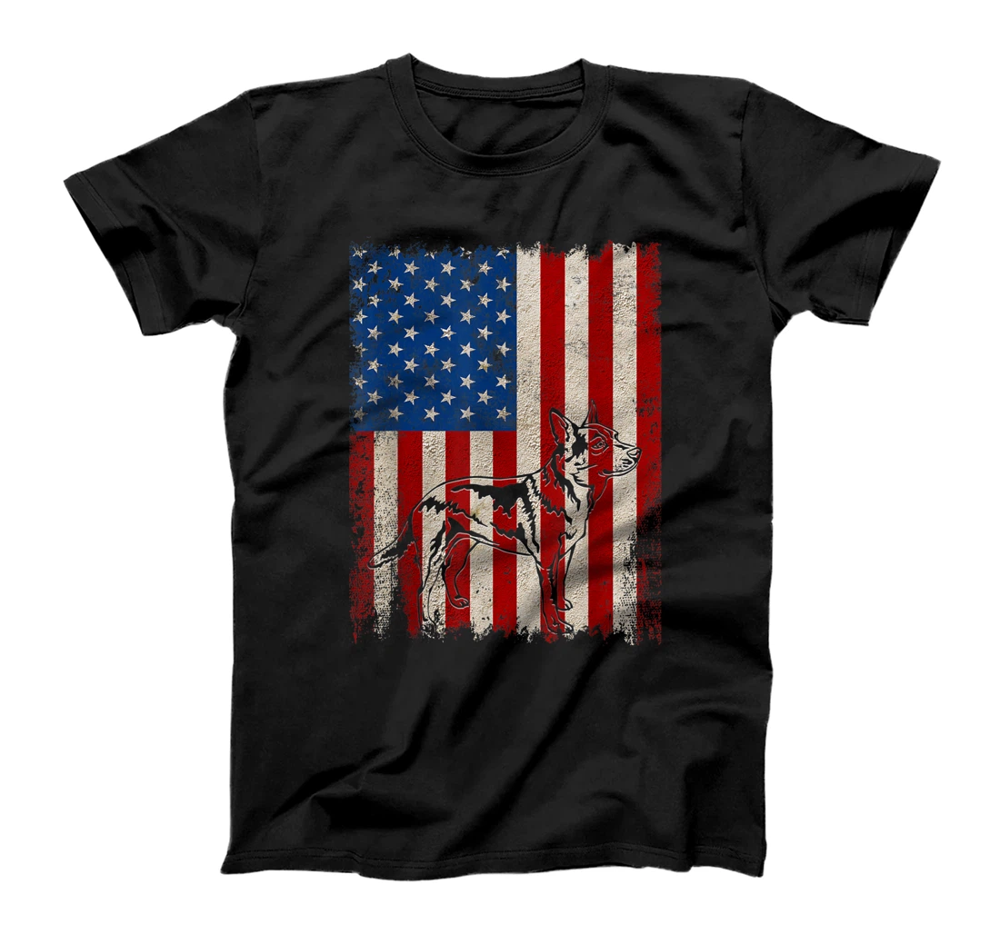 Distressed Australian Cattle Dog American Flag Dog Owner T-Shirt