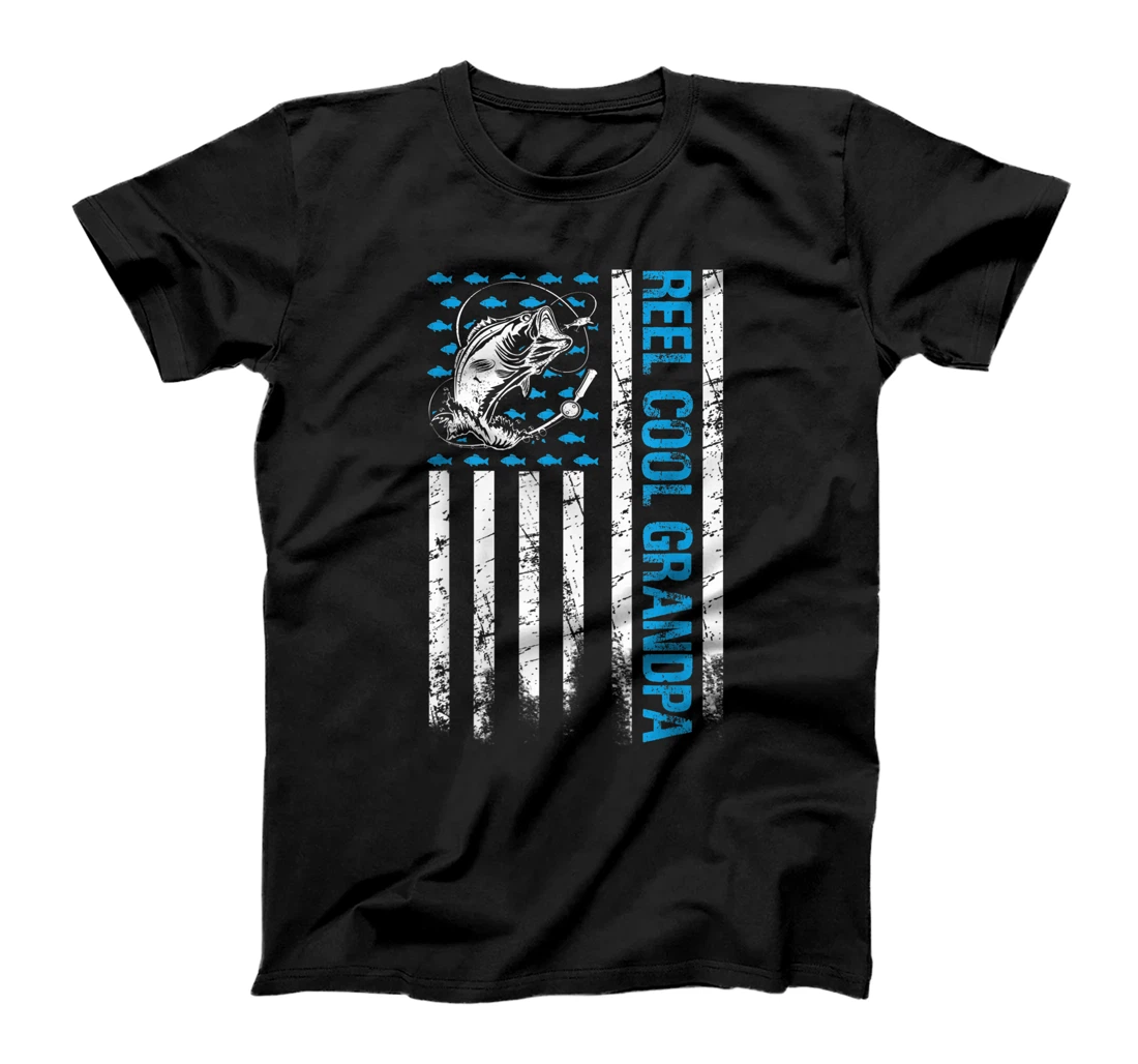 Reel Cool Grandpa Father's Day Fishing American Flag T-Shirt