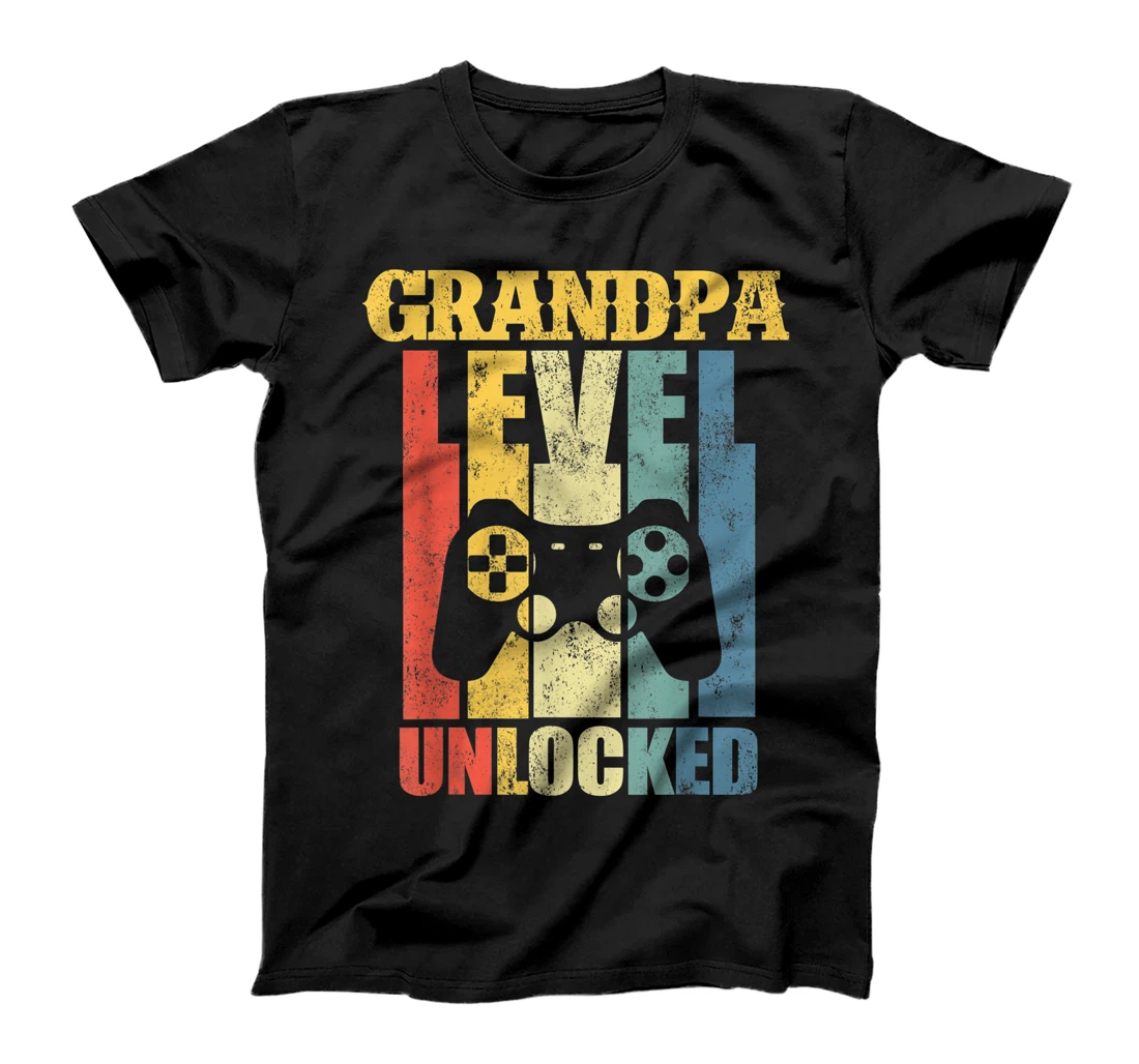 Mens Pregnancy Announcement Grandpa Level Unlocked Father's Day T-Shirt