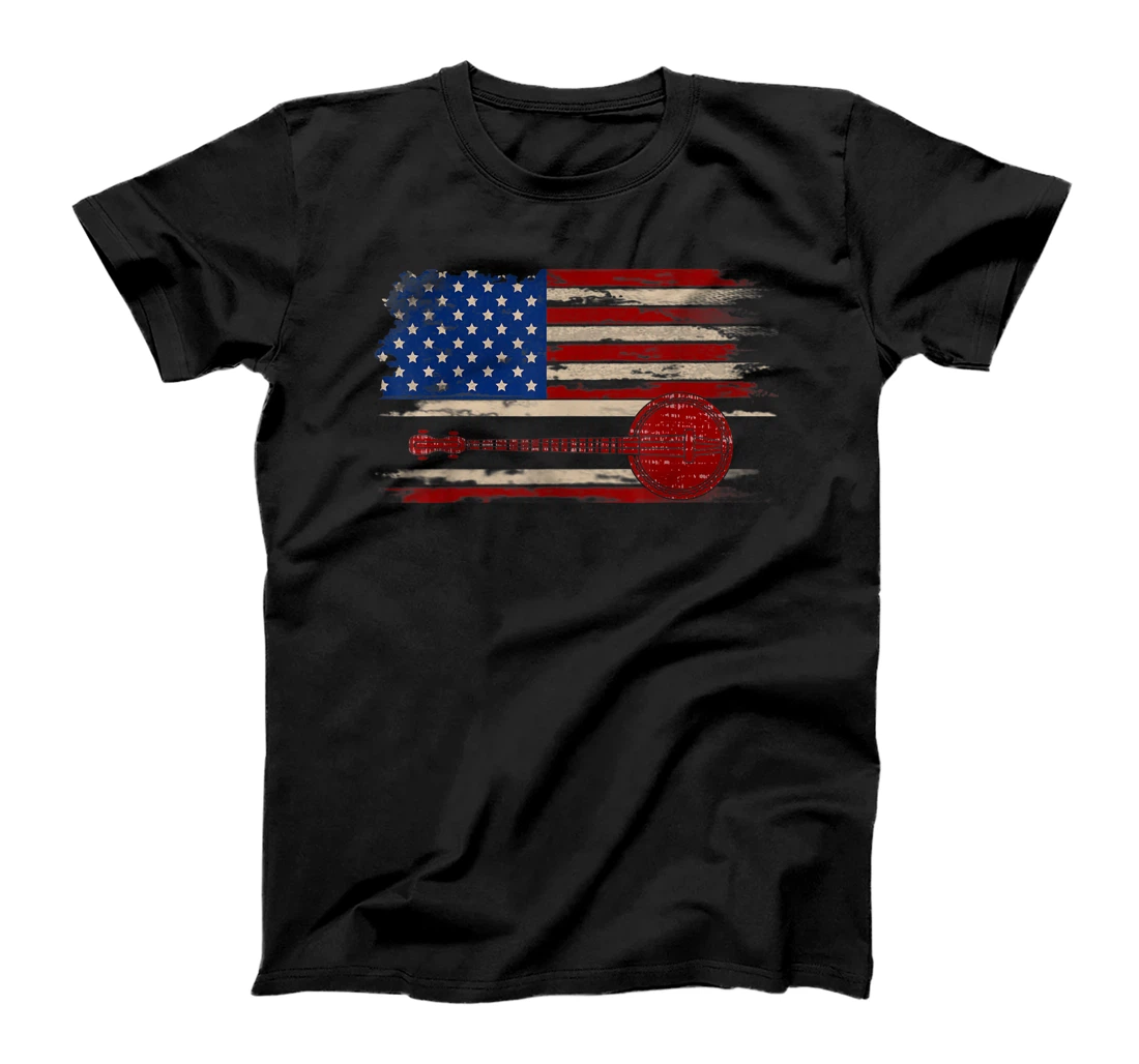 Vintage Banjo American Flag Funny Music Gift T-Shirt