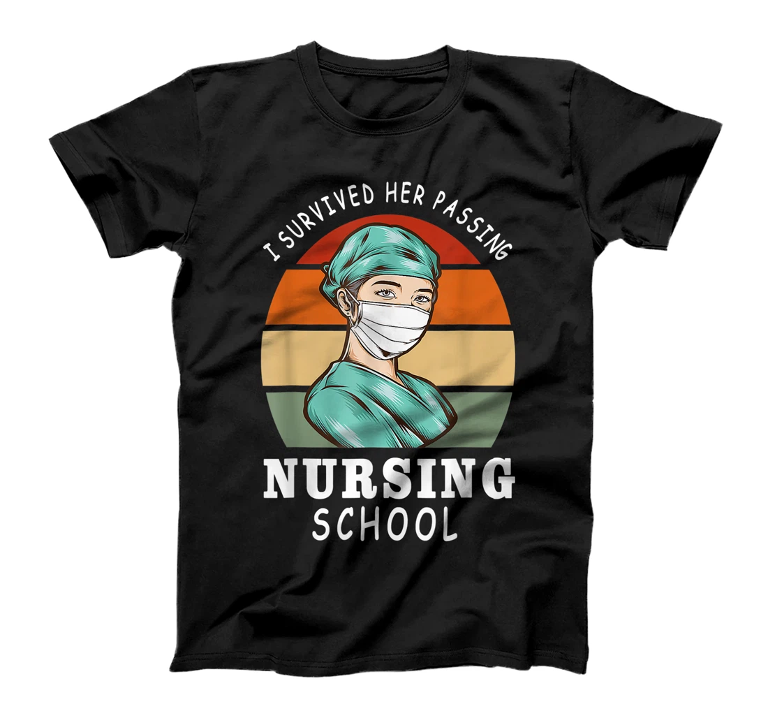 Personalized I Survived Her Passing Nursing School Funny Graduation Retro T-Shirt