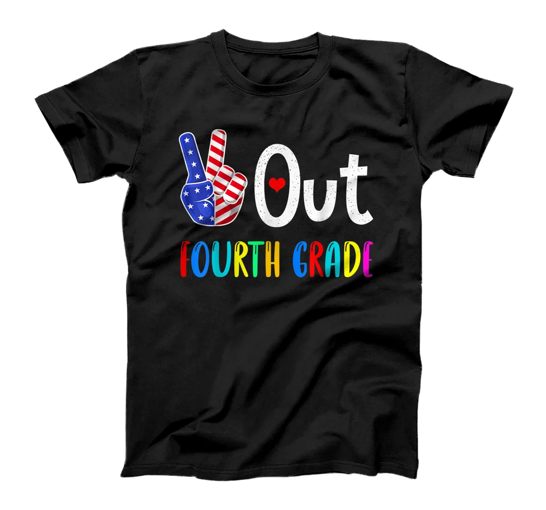 Personalized Peace Out Fourth Grade Last Day of School 4th Grade US Flag T-Shirt