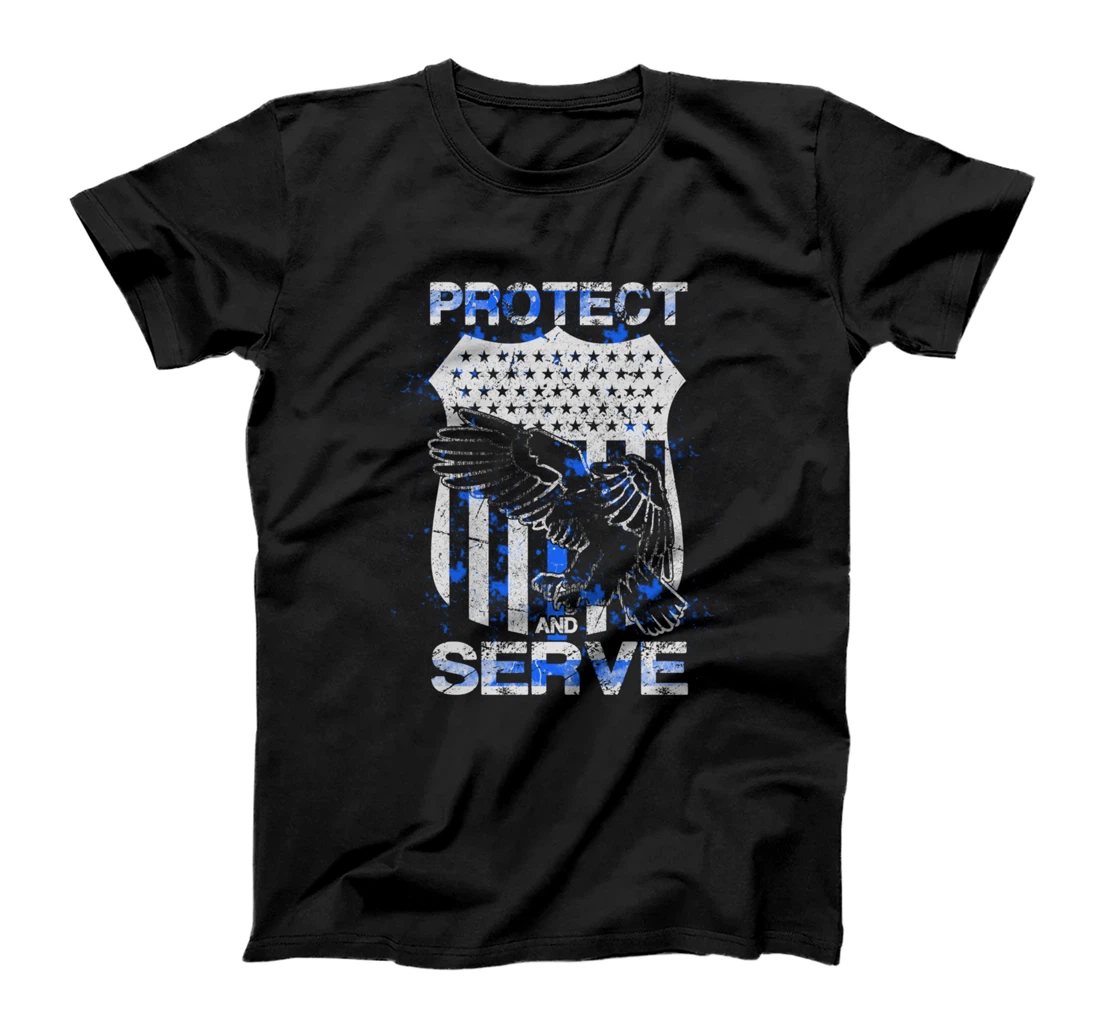 Protect And Serve - Cool American Blue Flag Police Gift T-Shirt