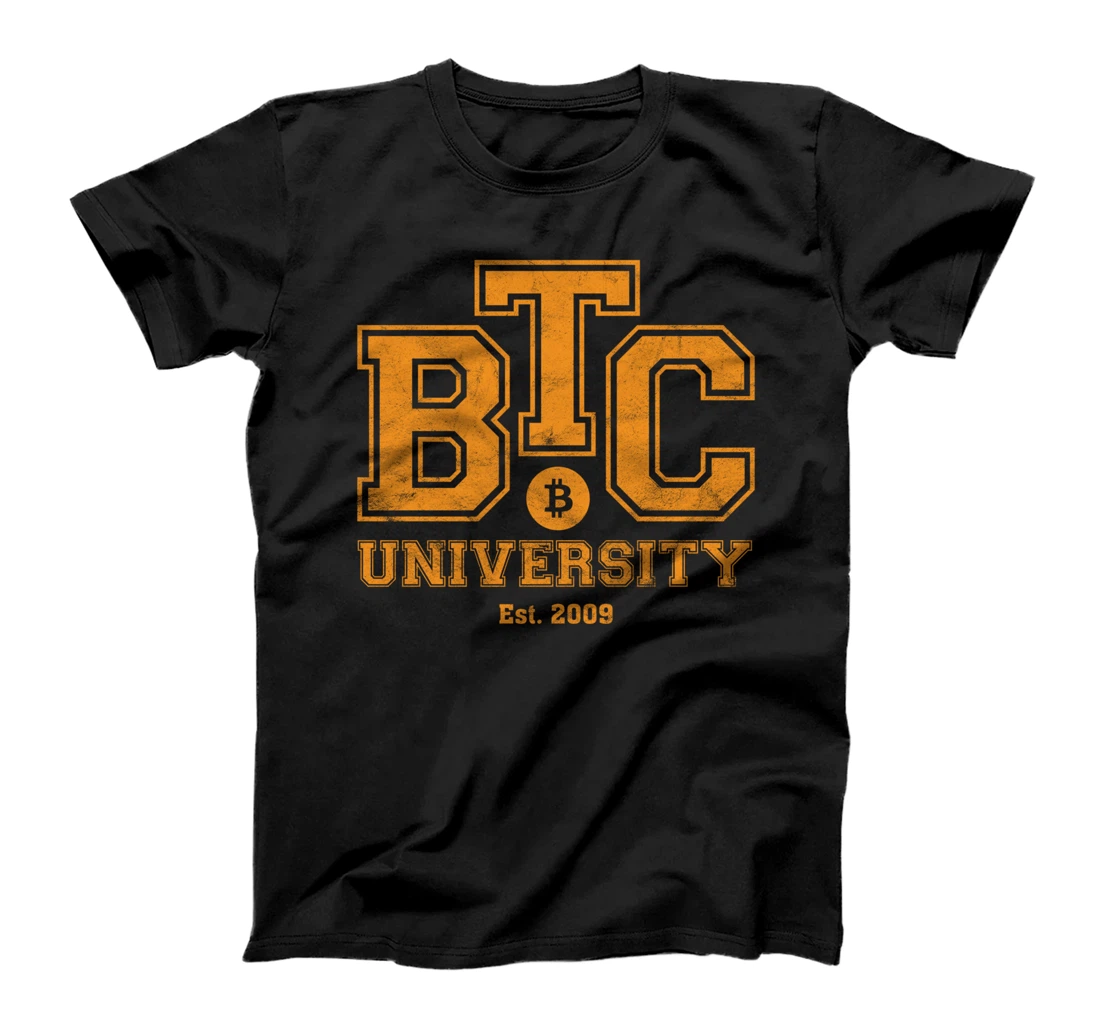 Bitcoin University, BTC, Crypto Retro College Style Design T-Shirt