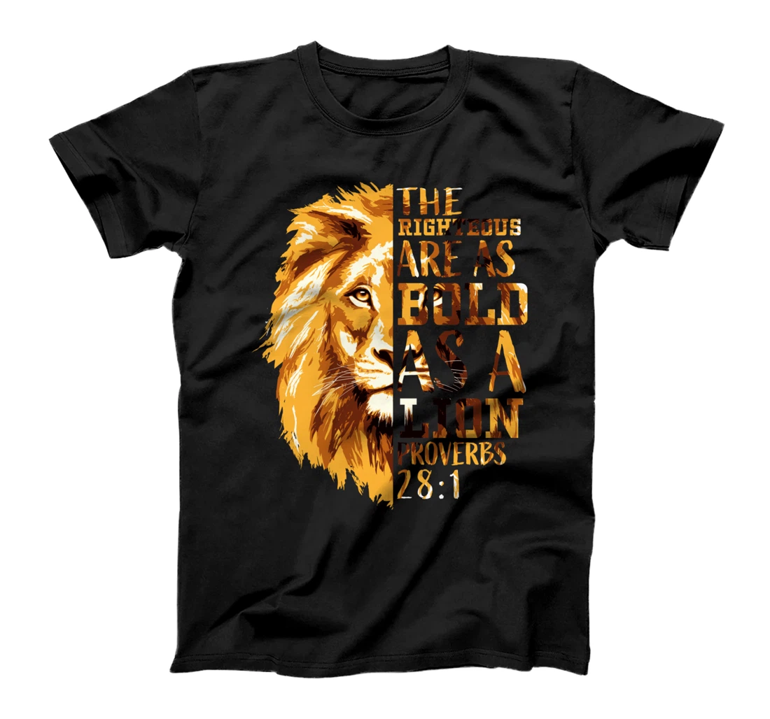 Christian Bible Verse Gifts Men Proverbs 28:1 Lion of Judah T-Shirt