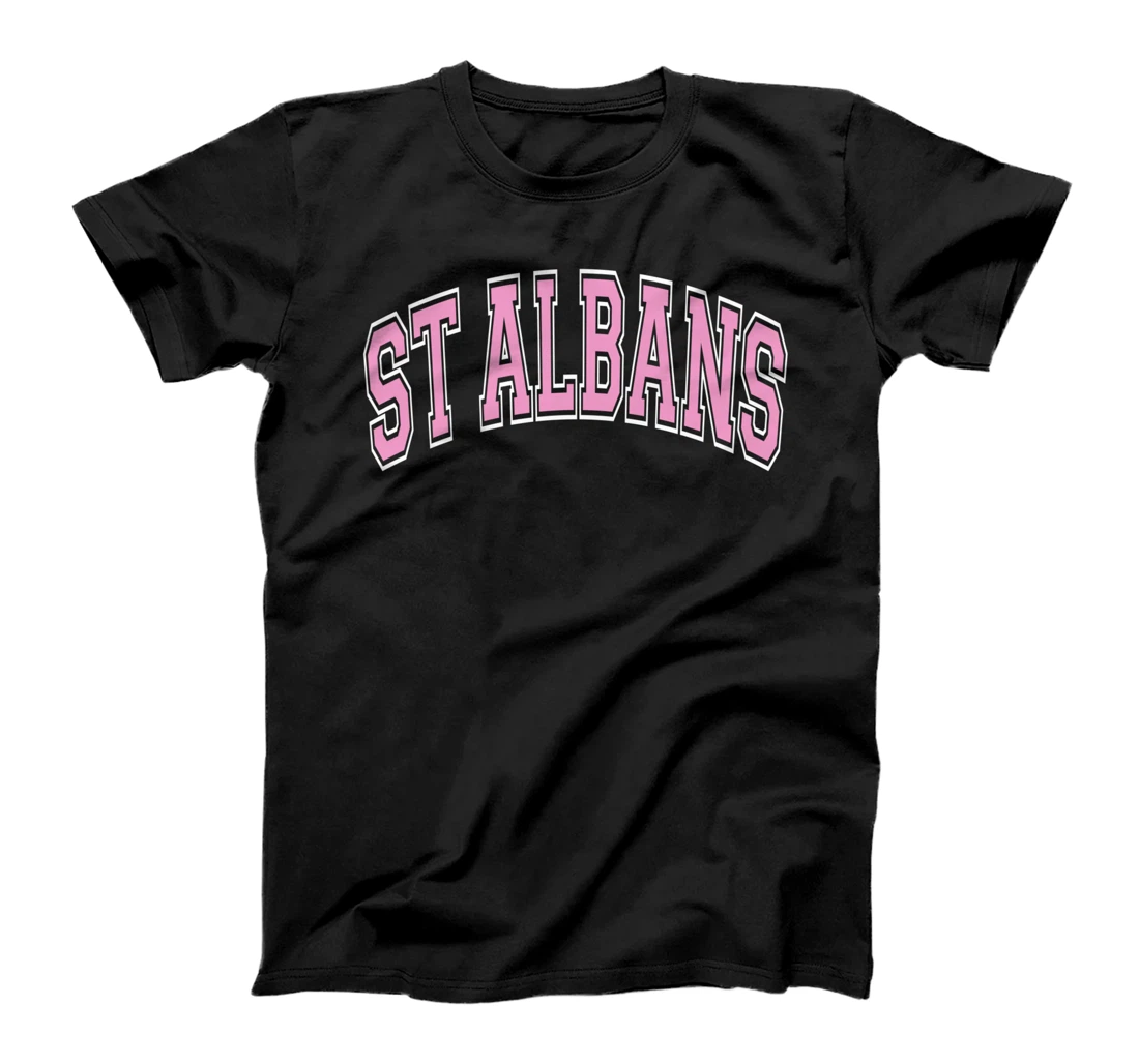 St Albans England Varsity Style Pink Text T-Shirt