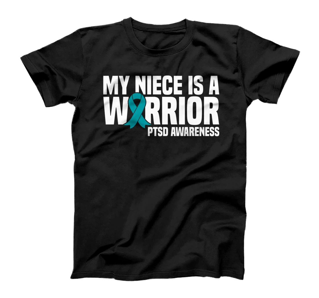 Personalized My Niece is a Warrior Teal Ribbon PTSD Awareness T-Shirt