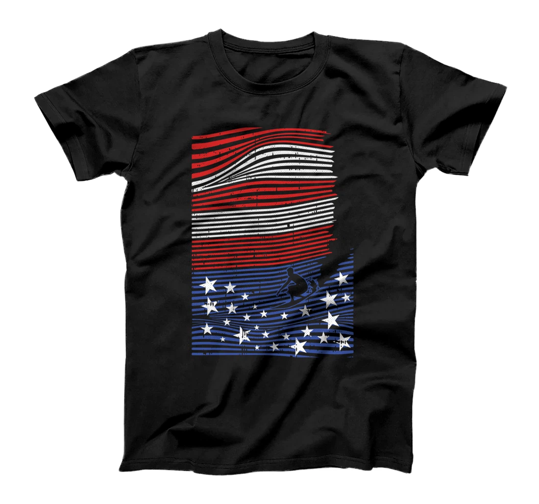Personalized Surfing 4th Of July American Flag Wave Patriotic Surfer T-Shirt
