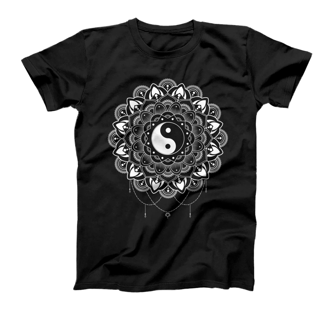 Personalized Black & White Zen Yin Yang Meditation Mandala w/ Dangles T-Shirt