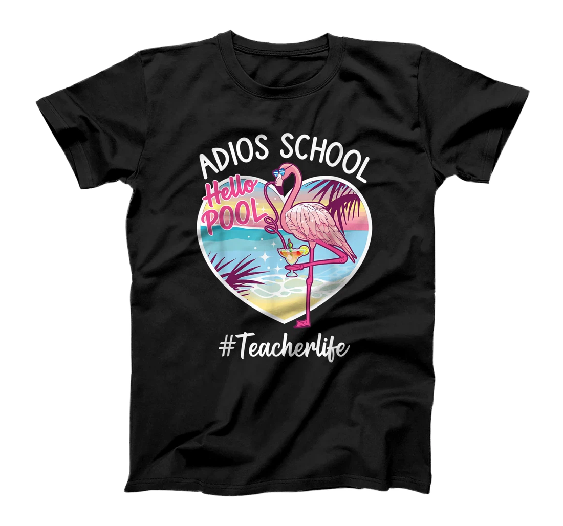Adios School Hello Pool Flamingo Teacher T-Shirt, Women T-Shirt