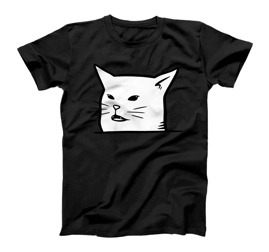 Angry women yelling at confused cat at dinner table meme T-Shirt