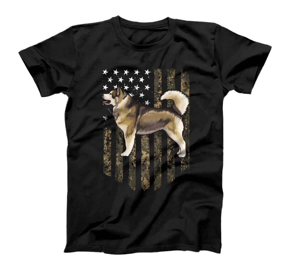 Camo American Flag Alaskan Malamute 4th Of July USA T-Shirt