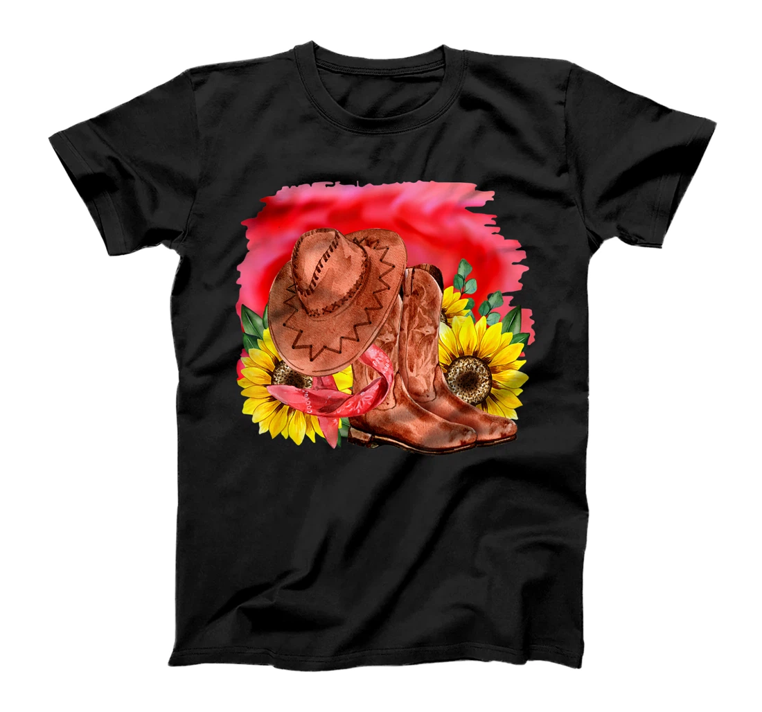 Personalized Rodeo Cowgirl Cowboy Boots And Sunflowers T-Shirt, Women T-Shirt