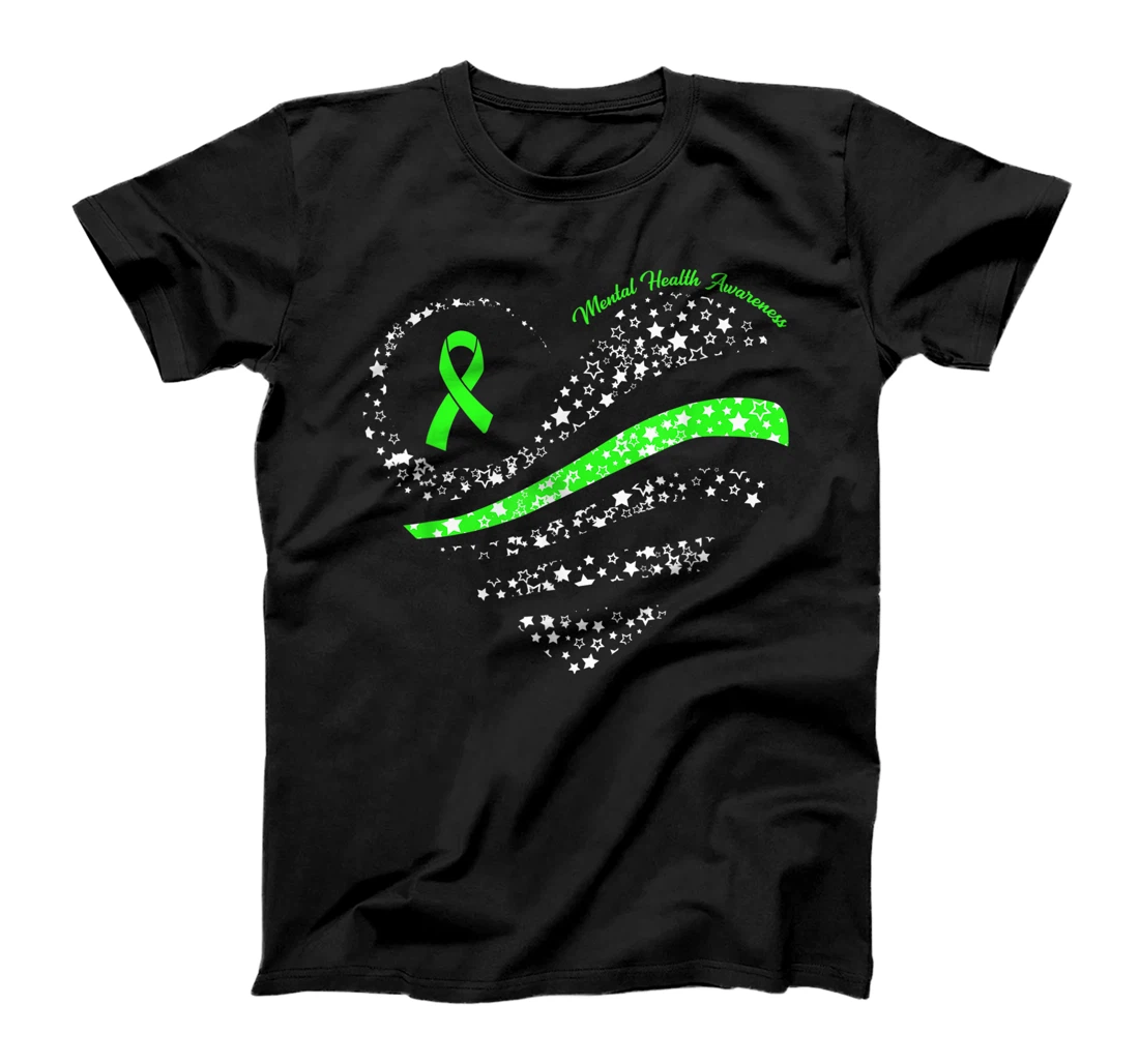 Heart Green Ribbon American Flag Mental Health Awareness T-Shirt, Women T-Shirt