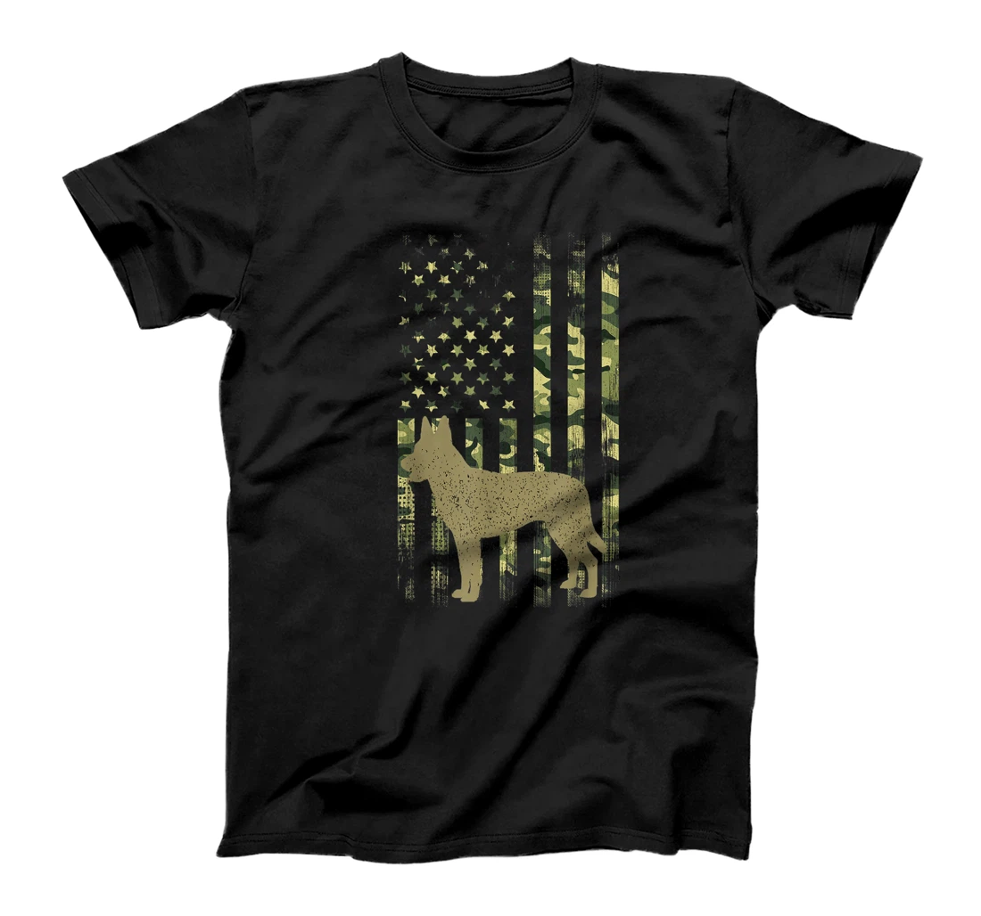 Vintage Hunting Dog Camouflage USA Army Flag Dutch Shepherd T-Shirt, Kid T-Shirt and Women T-Shirt